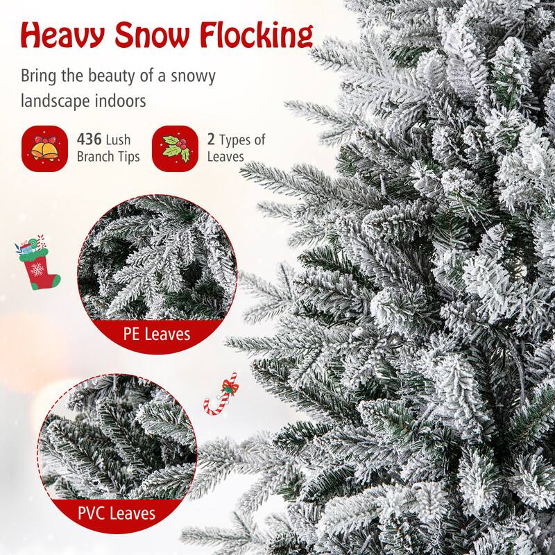 Heavy Snow Flocking  
Bring the beauty of a snowy landscape indoors

436 Lush Branch Tips  
2 Types of Leaves  
PE Leaves  
PVC Leaves