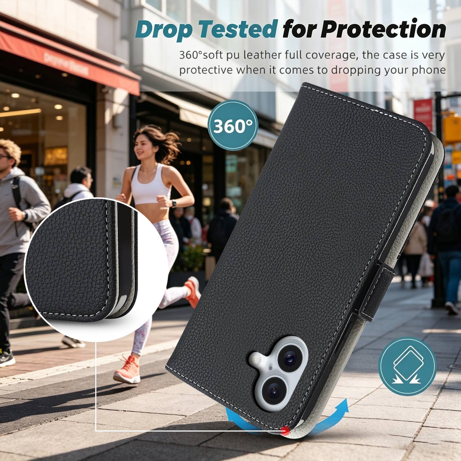 Drop Tested for Protection  
360° soft pu leather full coverage, the case is very protective when it comes to dropping your phone