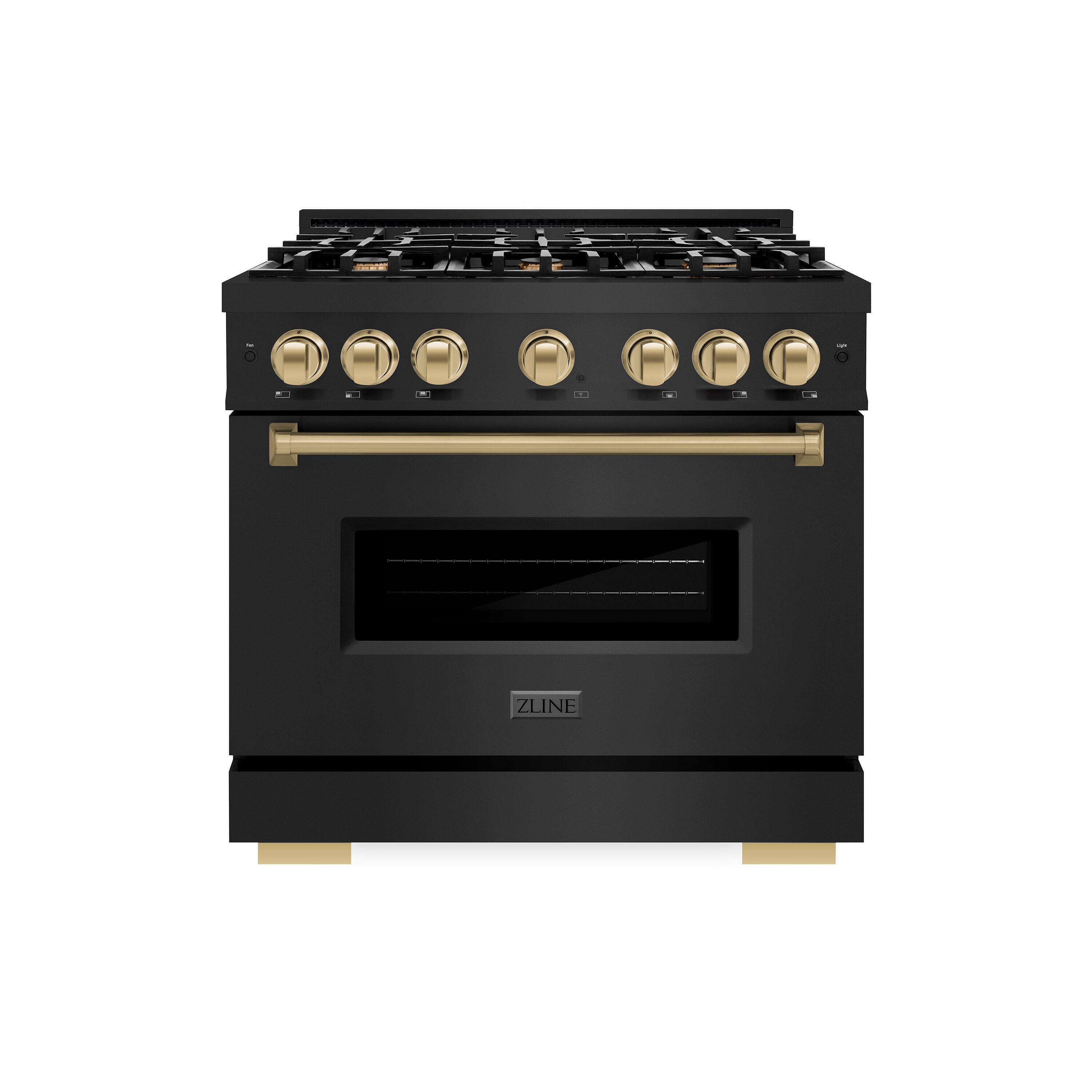 ZLINE - Autograph 36" Classic Dual Fuel Black Stainless Range w/ Bronze Accents (CDRBZ-36-CB) - Black Stainless Steel