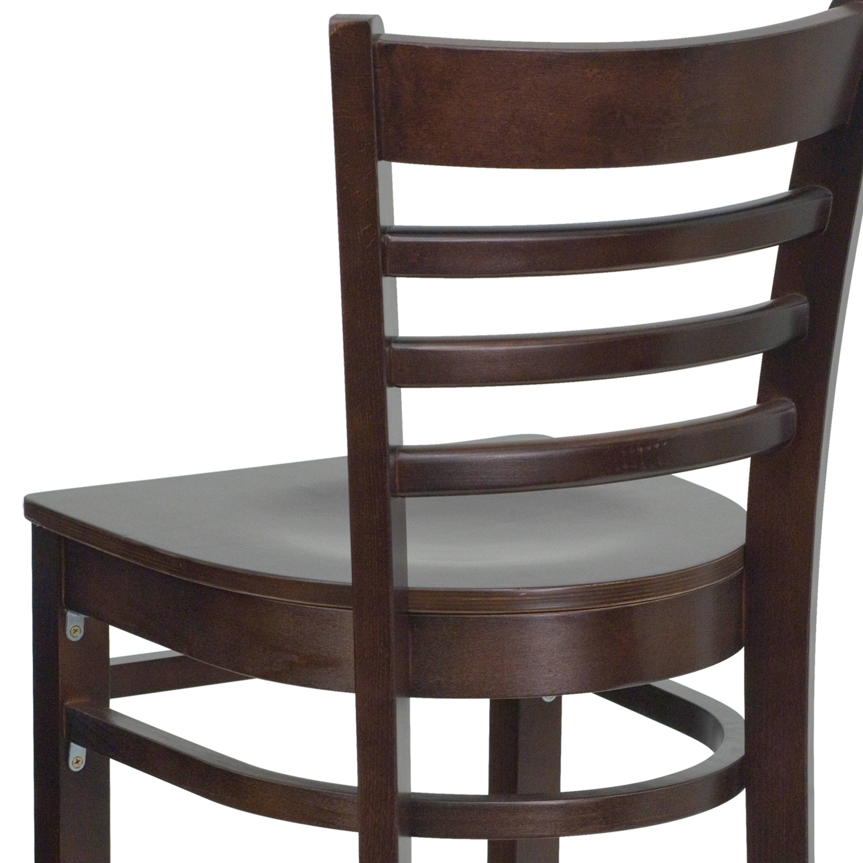 Alt View 9. Emma + Oliver - Ladder Back Wooden Restaurant Dining Barstool - Walnut Wood Seat/Walnut Wood Frame.