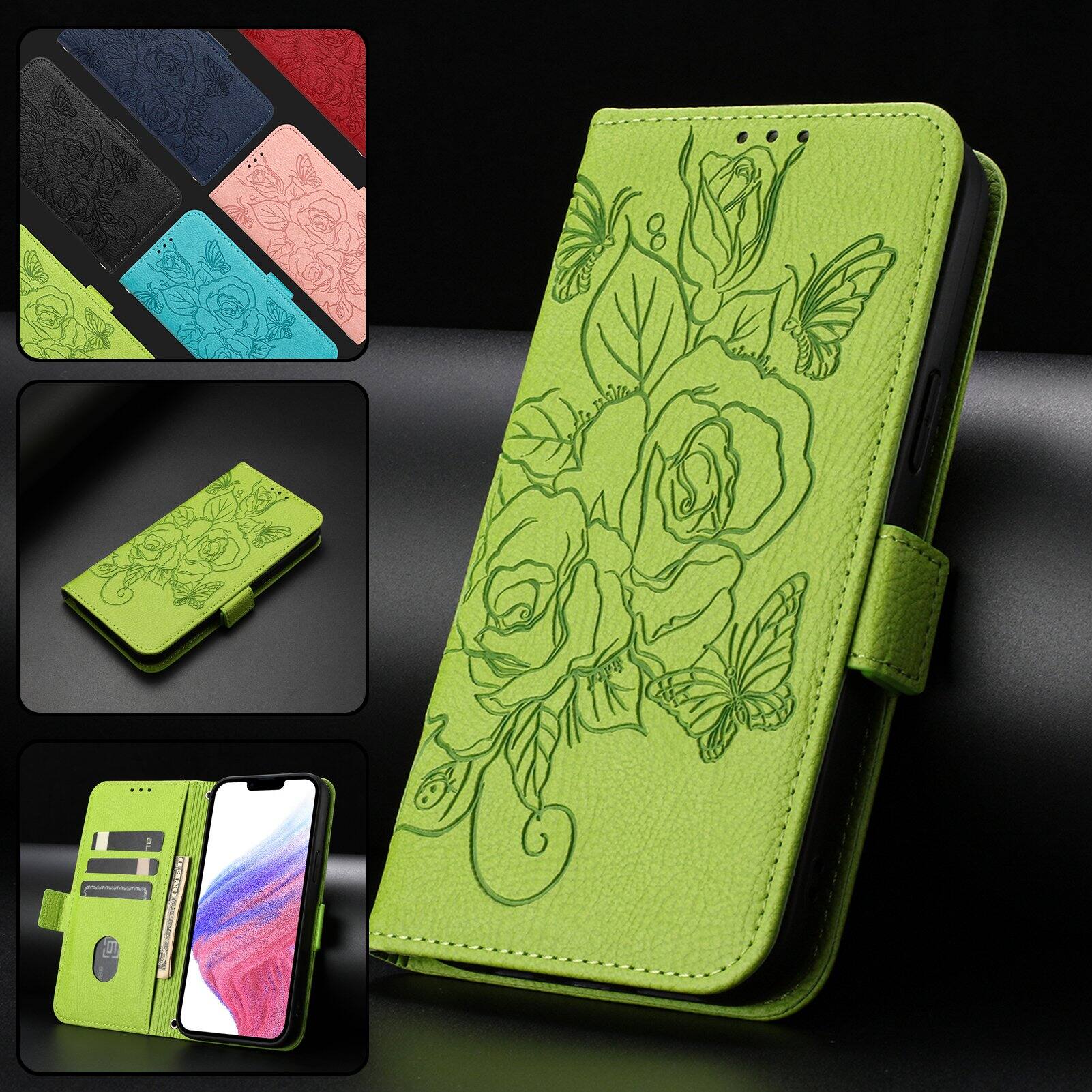 Alt View 5. Dteck - Embossed Texture Case for Apple iPhone 17e / 16e,Faux Leather Card Holder Wallet Case,Magnetic Closure Flip Cover+Strap - Green.