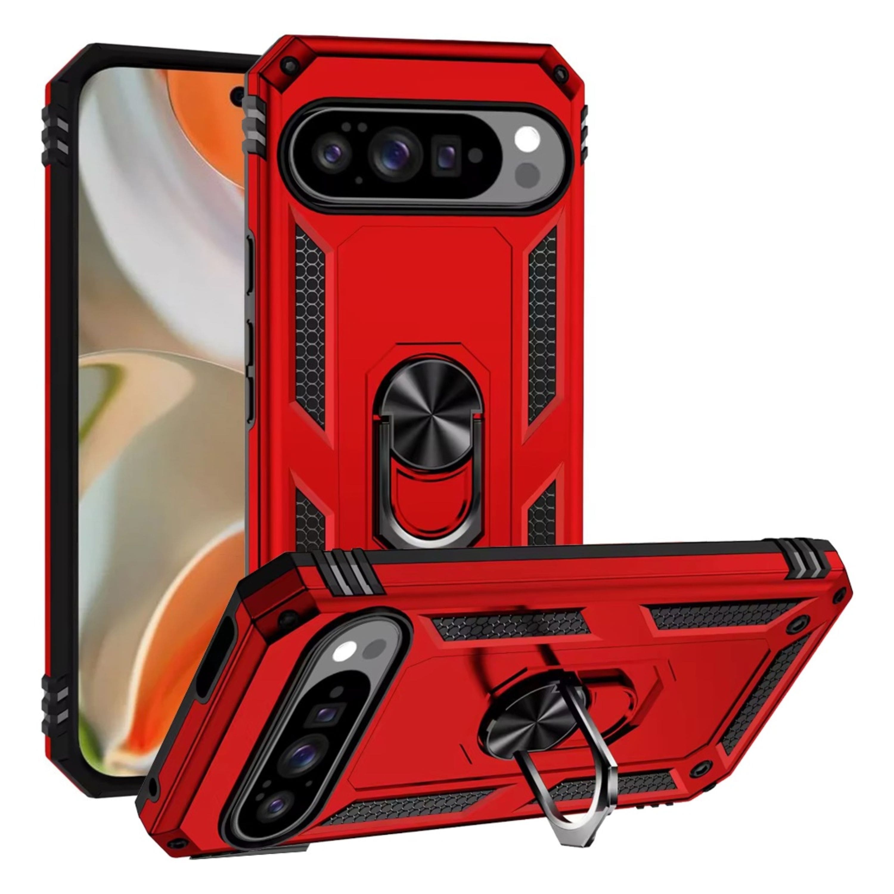 Kitcheniva - Shockproof Ring Holder Magnetic Kickstand Phone Case With Tempered Glass For Google Pixel 10 Pro XL - Red price history on PriceWatchPro