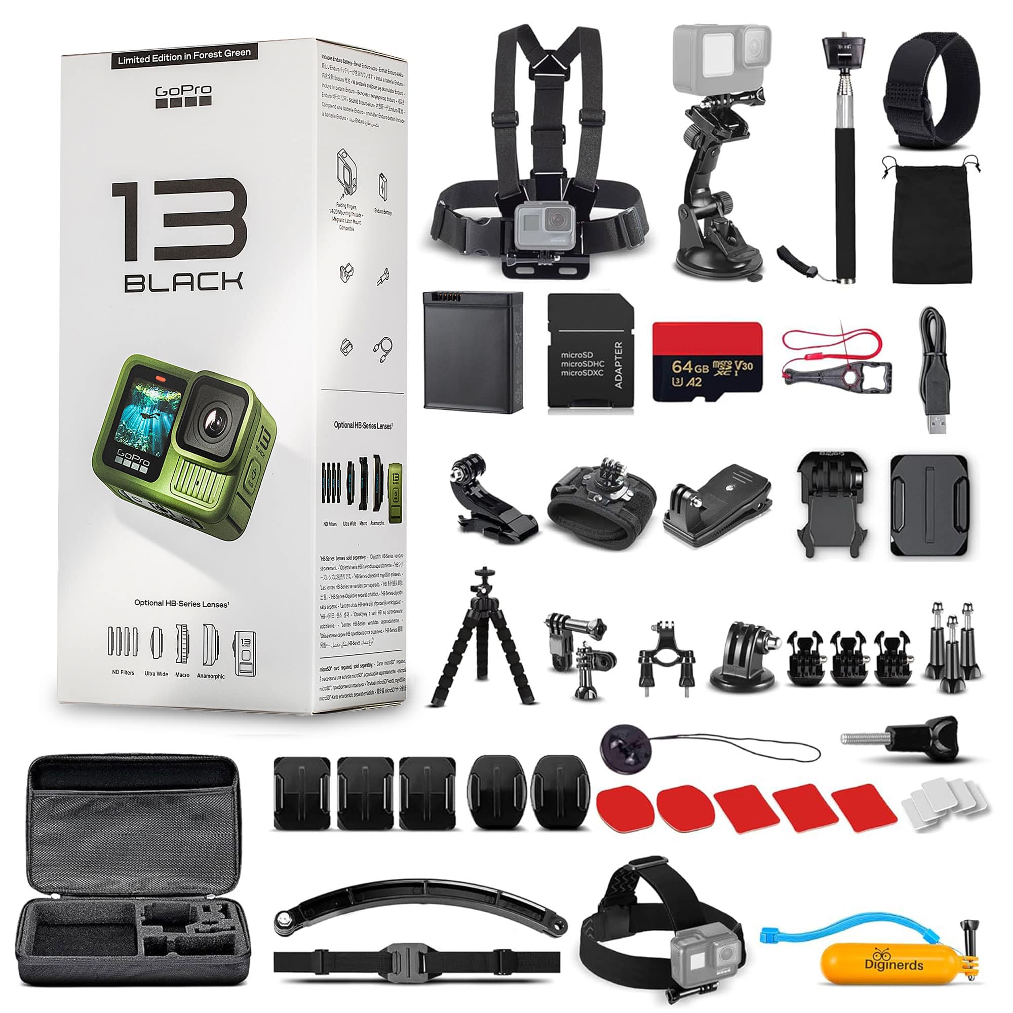 GoPro - HERO13 (Forest Green) - Waterproof Action Camera + 64GB Card and 50 Piece Accessory Kit