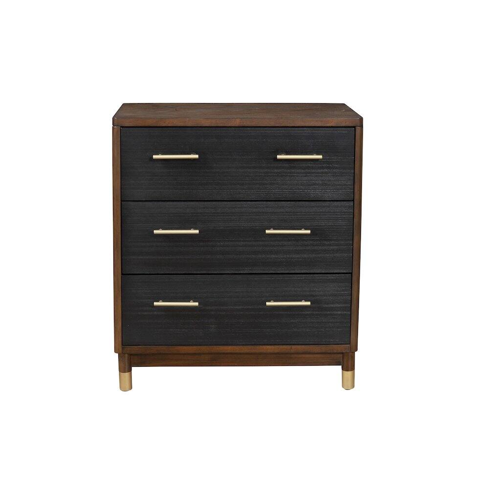 Left. Alpine Furniture - Belham 3 Drawer Small Chest - Two Tone - Dark Walnut & Black.