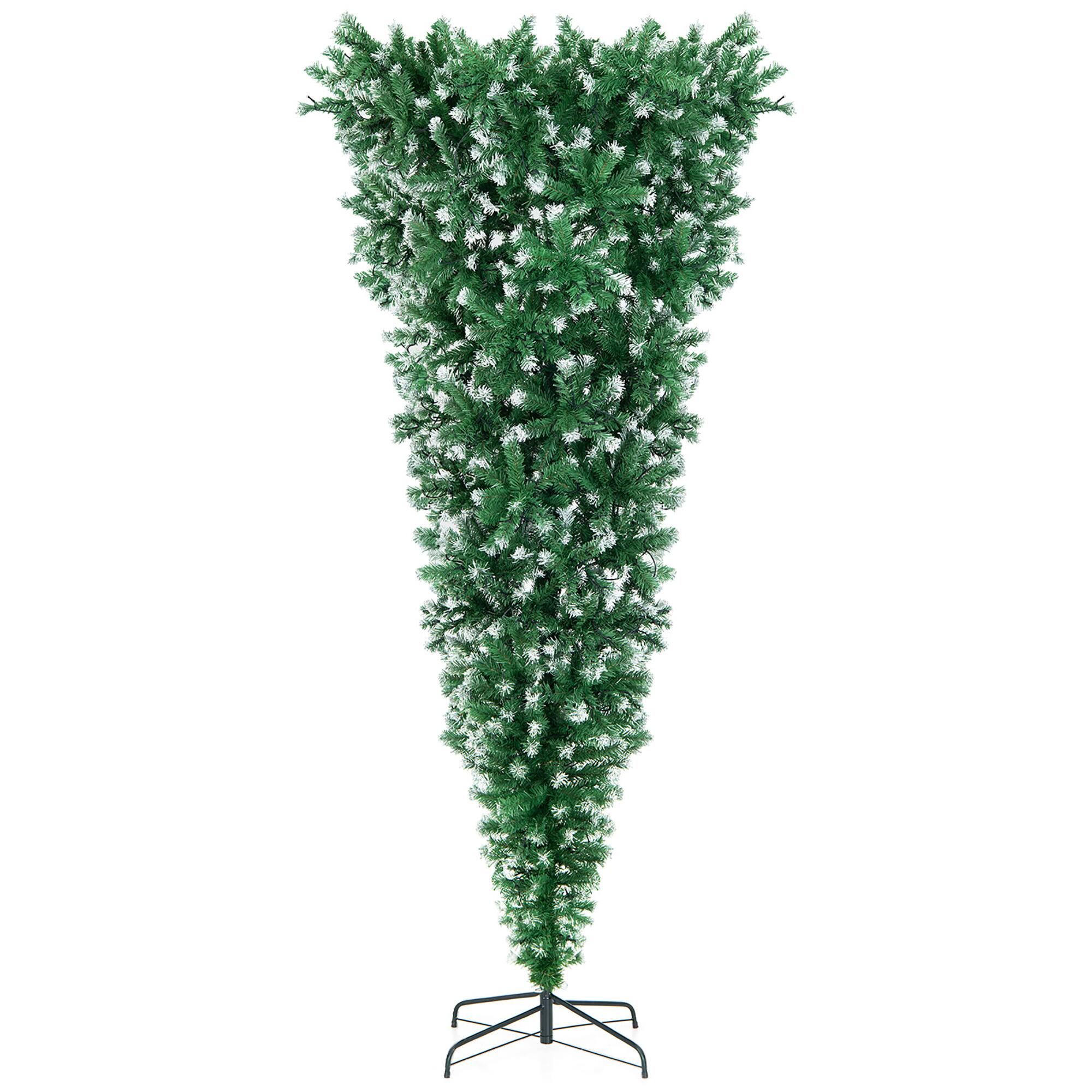 Alt View 8. Gymax - Gymax 7.5FT Pre-Lit Snowy Inverted Christmas Tree Artificial Tree w/ 400 LED Lights - Green.