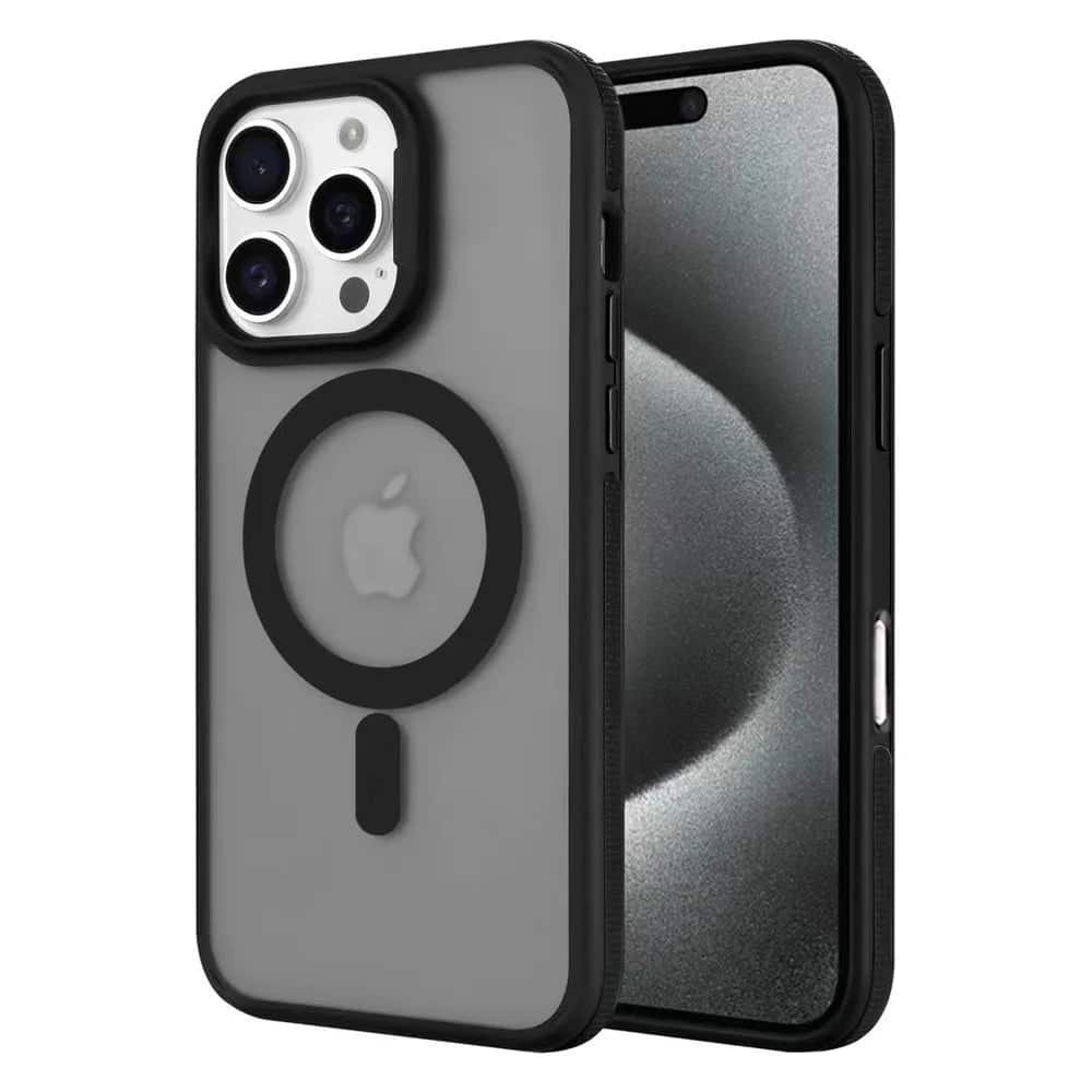 Front. Entronix - Entronix Magnetic Case for iPhone 16 Pro Max - Translucent Matte Finish with Rugged Protection - Black.