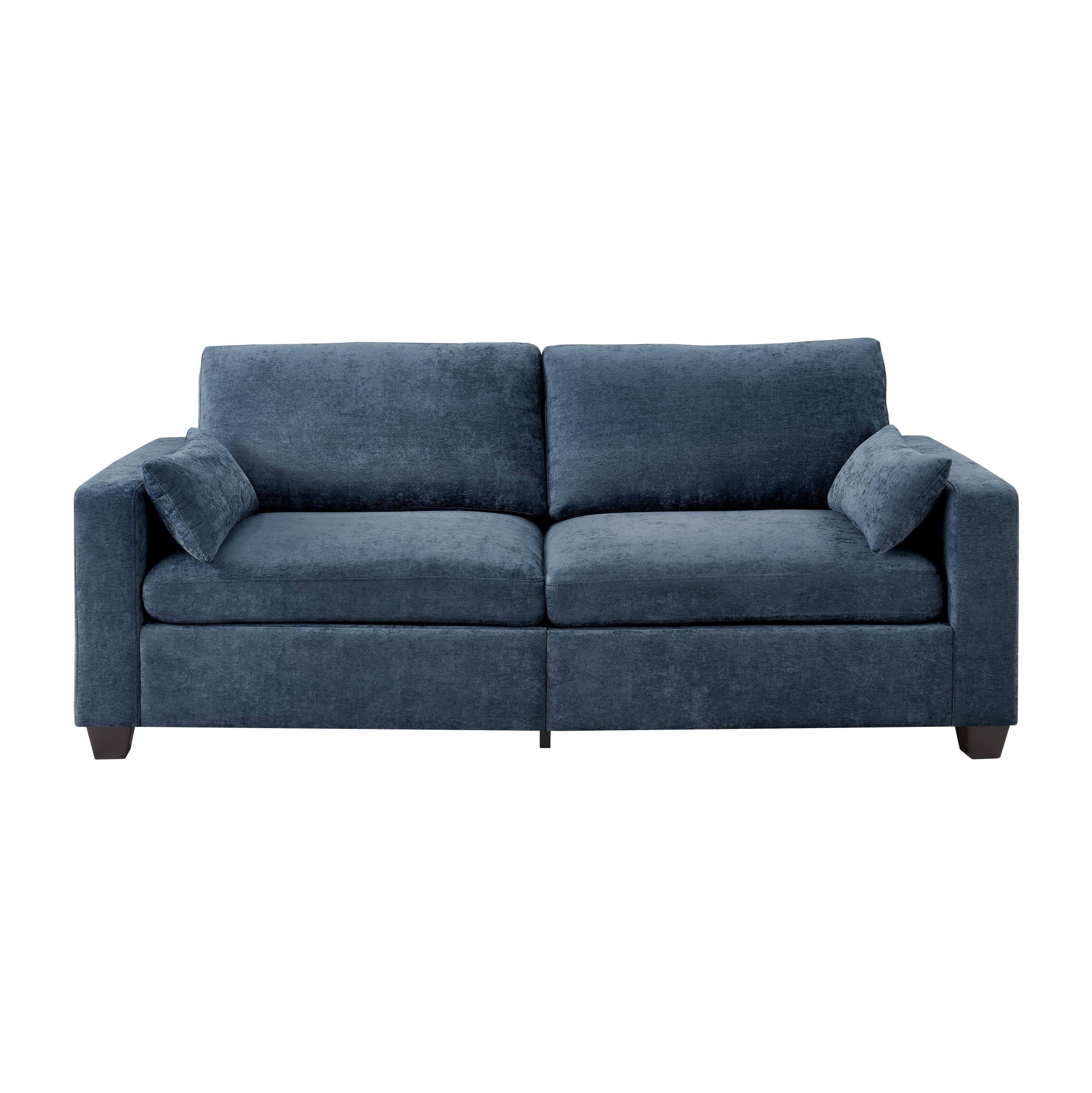 Back. Roomtec - Modern Loveseat Sofa for Living Room Removable Cover Spring Cushions Solid Wood Frame Wide Armrest for Small Space - Blue.