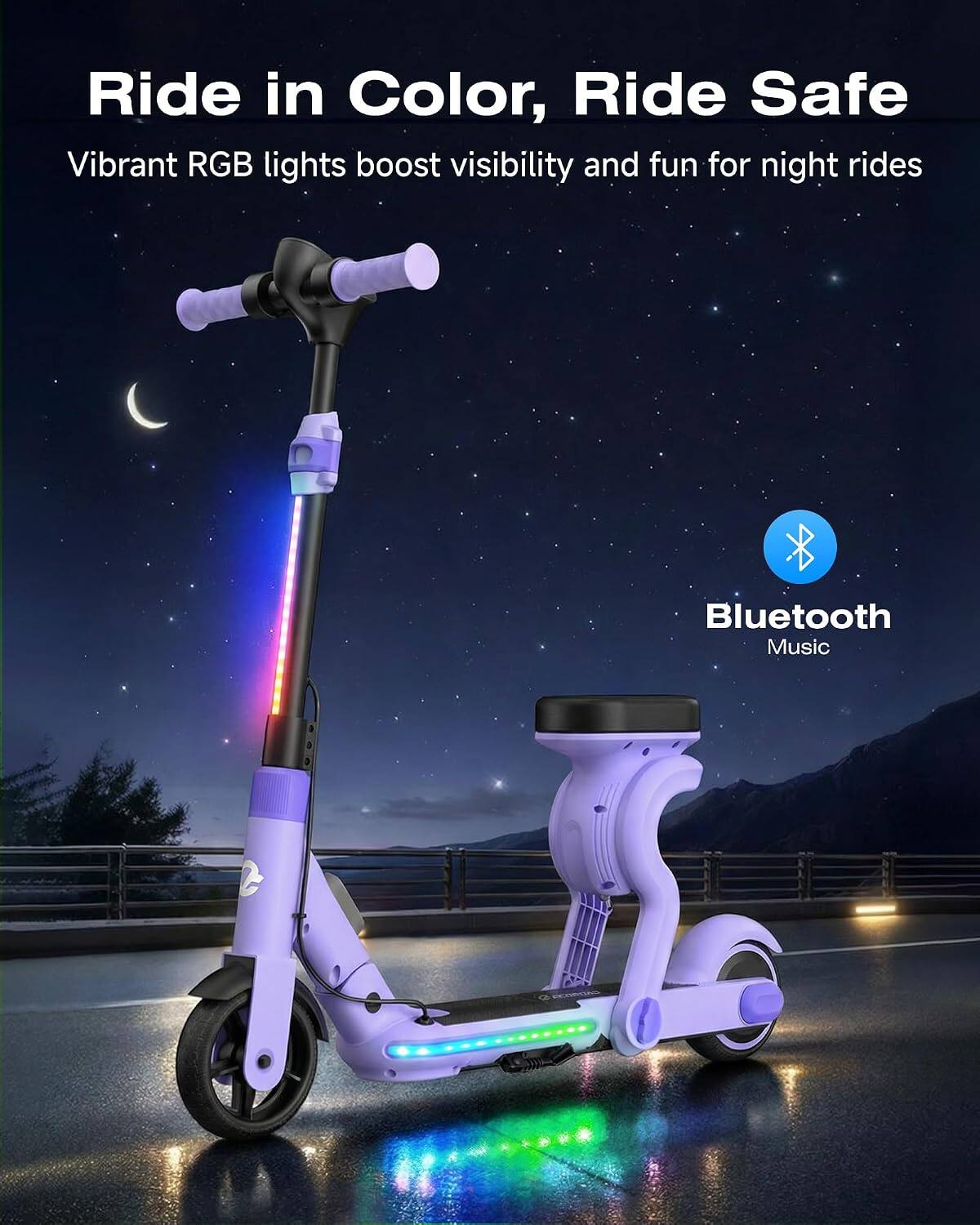 Ride in Color, Ride Safe  
Vibrant RGB lights boost visibility and fun for night rides  

Bluetooth Music
