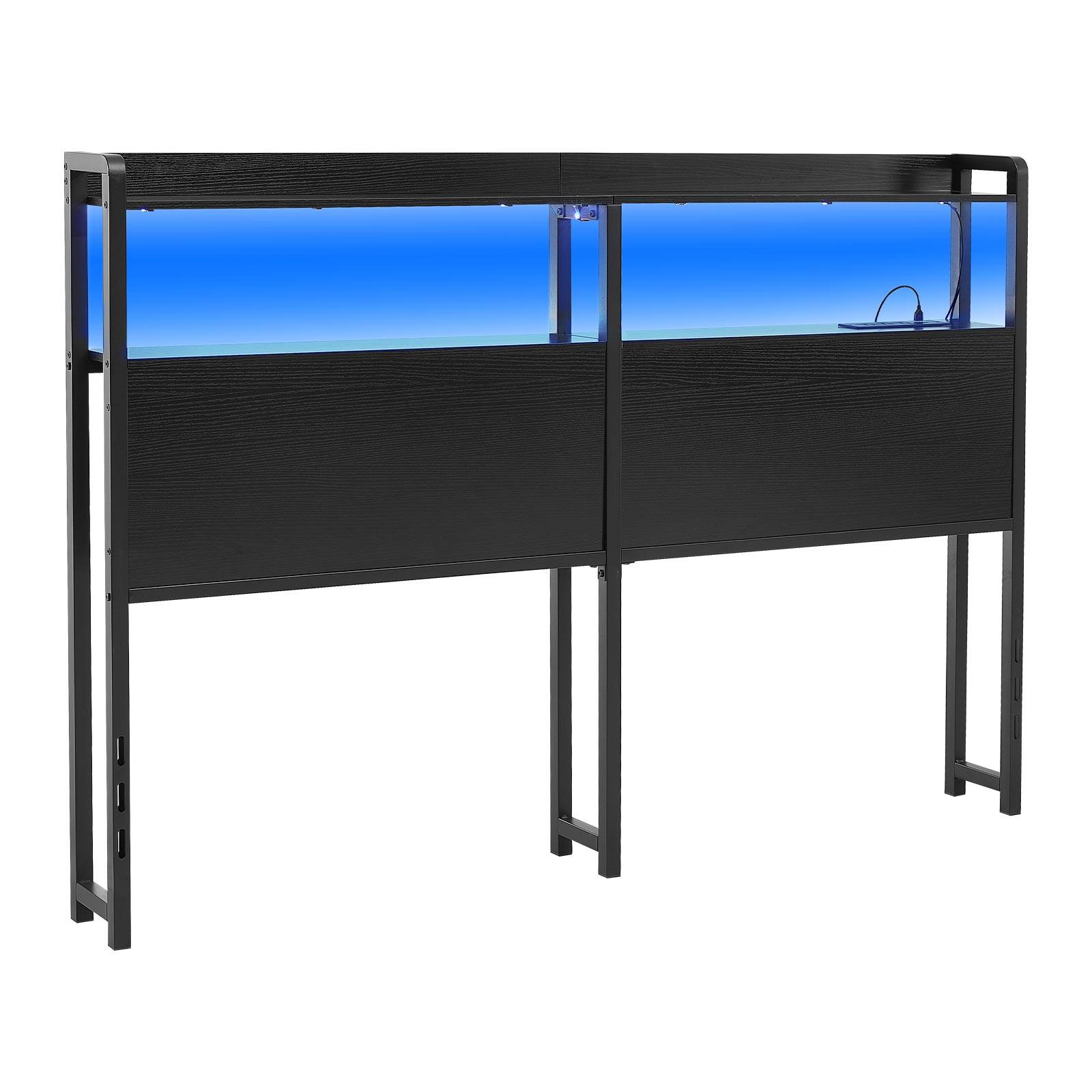 Alt View 5. VEVOR - Headboard for Queen Size Bed, with 2 Storage Shelves, LED Light, 3 Outlets, and 3 USB Ports, Sturdy and Stable Carbon - Black.