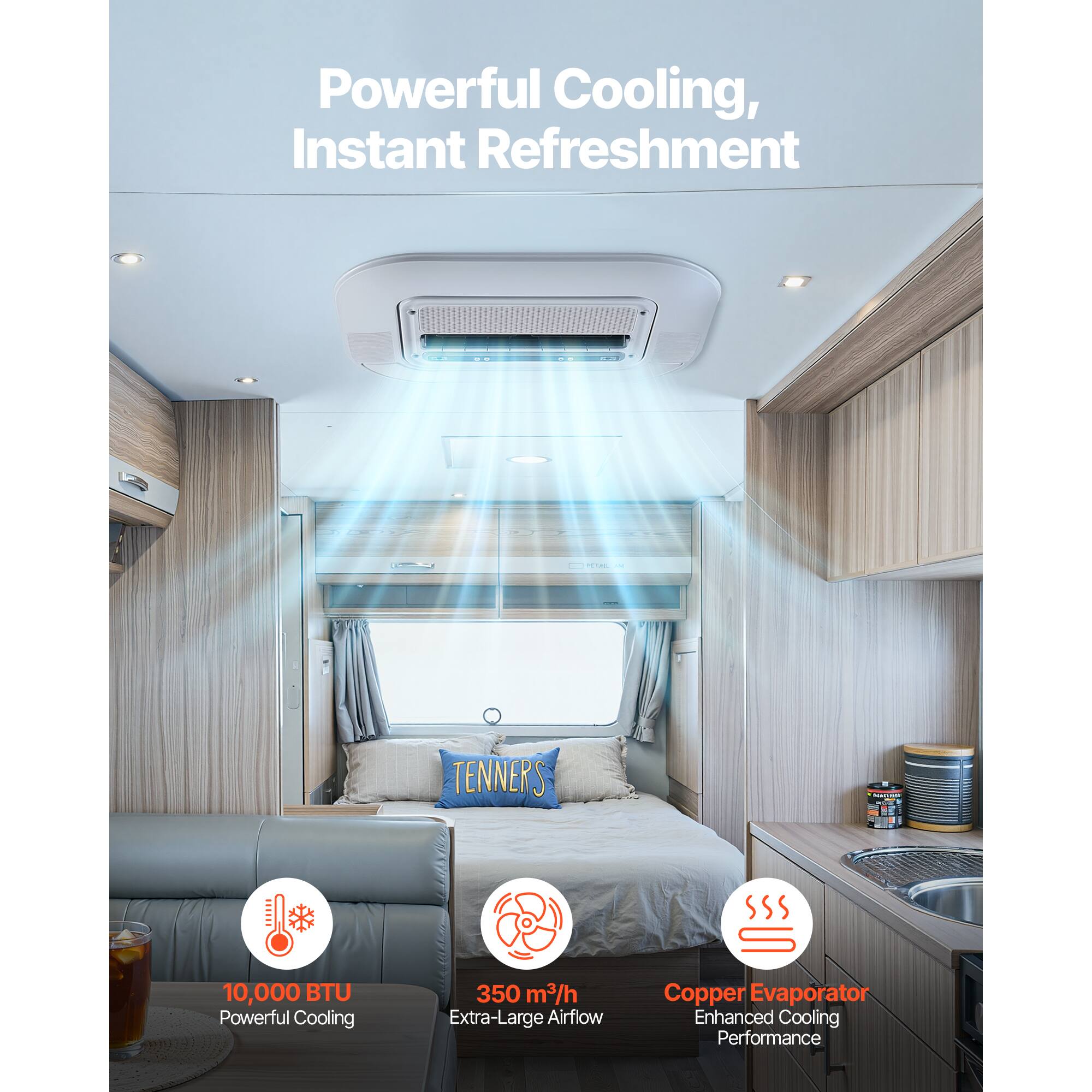 Powerful Cooling, Instant Refreshment

TENNERS 10,000 BTU Powerful Cooling

350 m³/h Extra-Large Airflow

Copper Evaporator Enhanced Cooling Performance