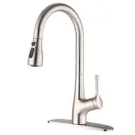 Ropilly - Single Handle Pull Down Kitchen Faucet, High Arc Swivel Spout - Brushed Nickel