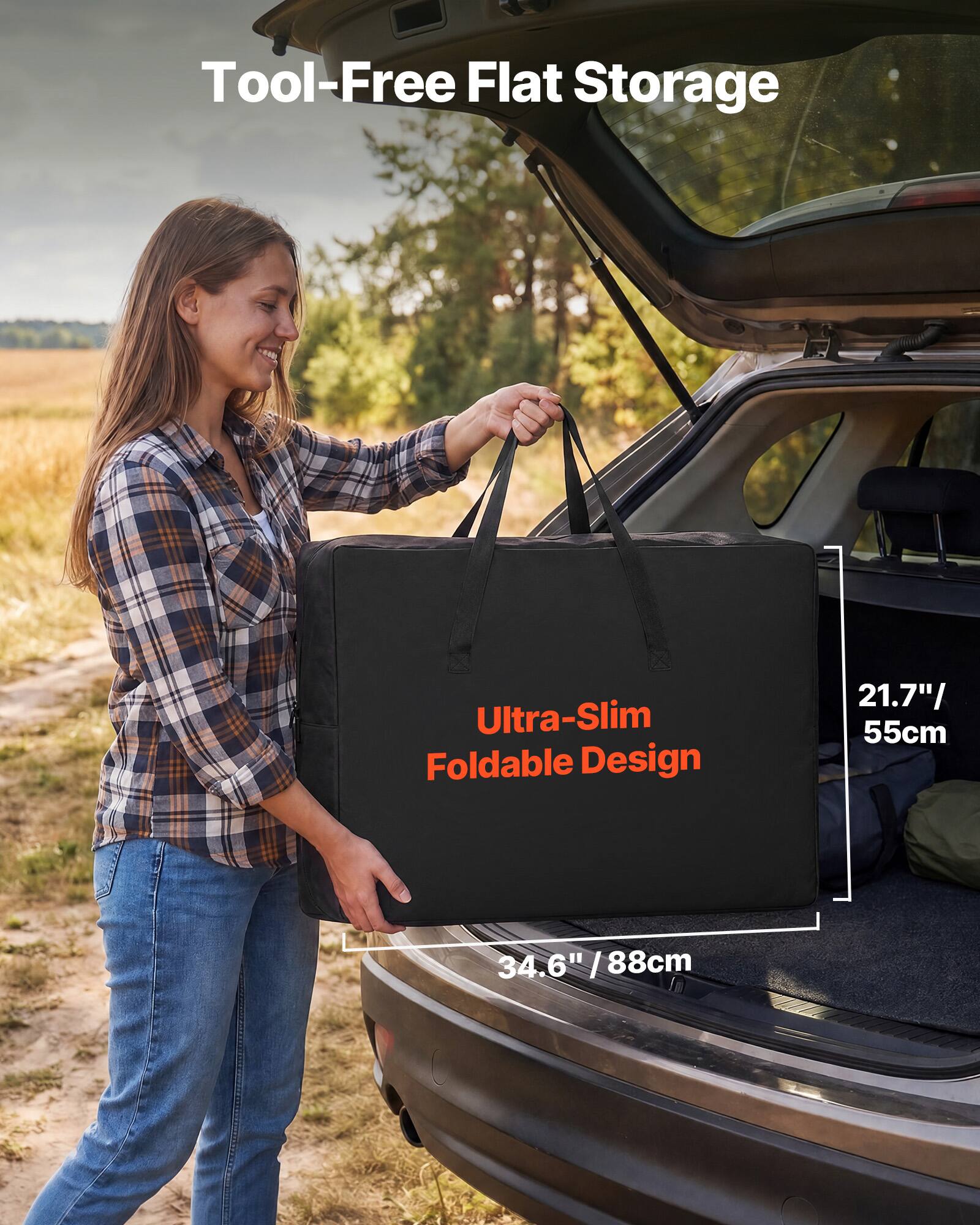 Tool-Free Flat Storage  
Ultra-Slim Foldable Design  
21.7" / 55cm  
34.6" / 88cm