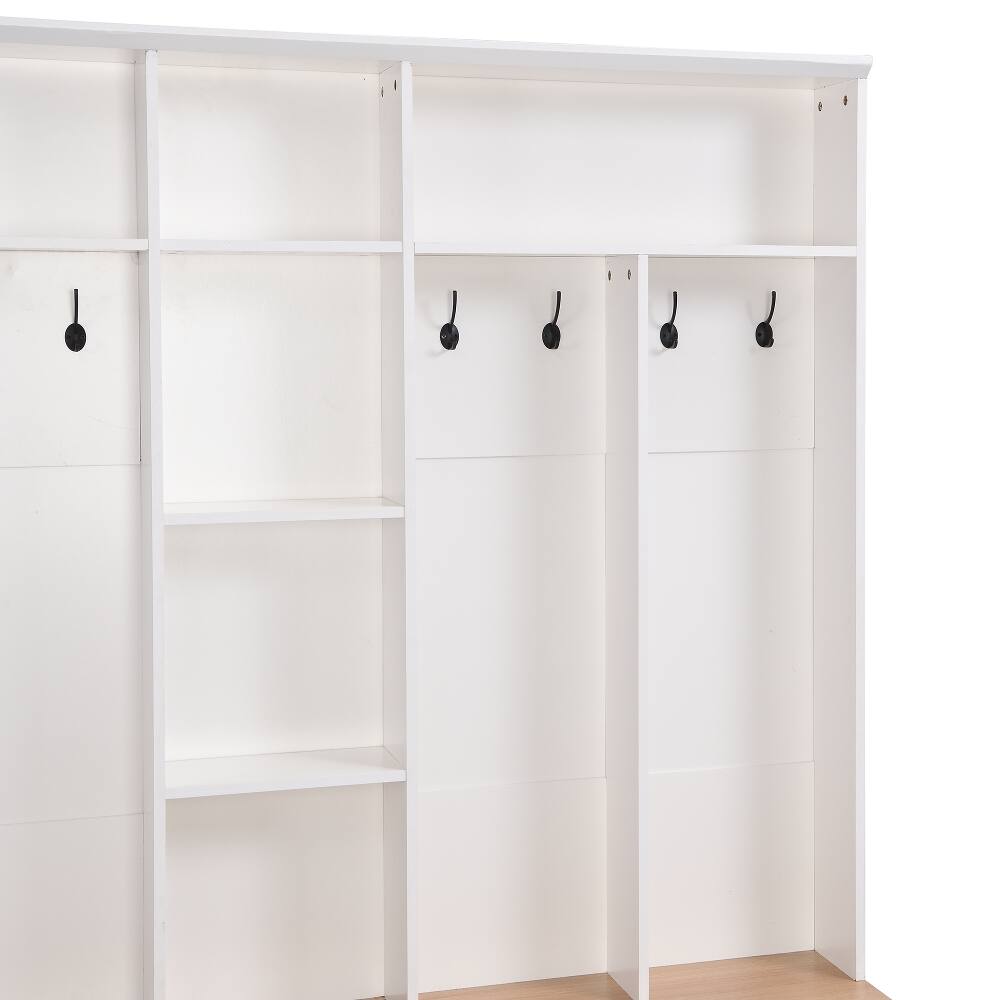 Alt View 8. Loheer - Loheer White Hall Tree with Storage Bench Minimalist Shoe Cabinet 67 Inch - White.