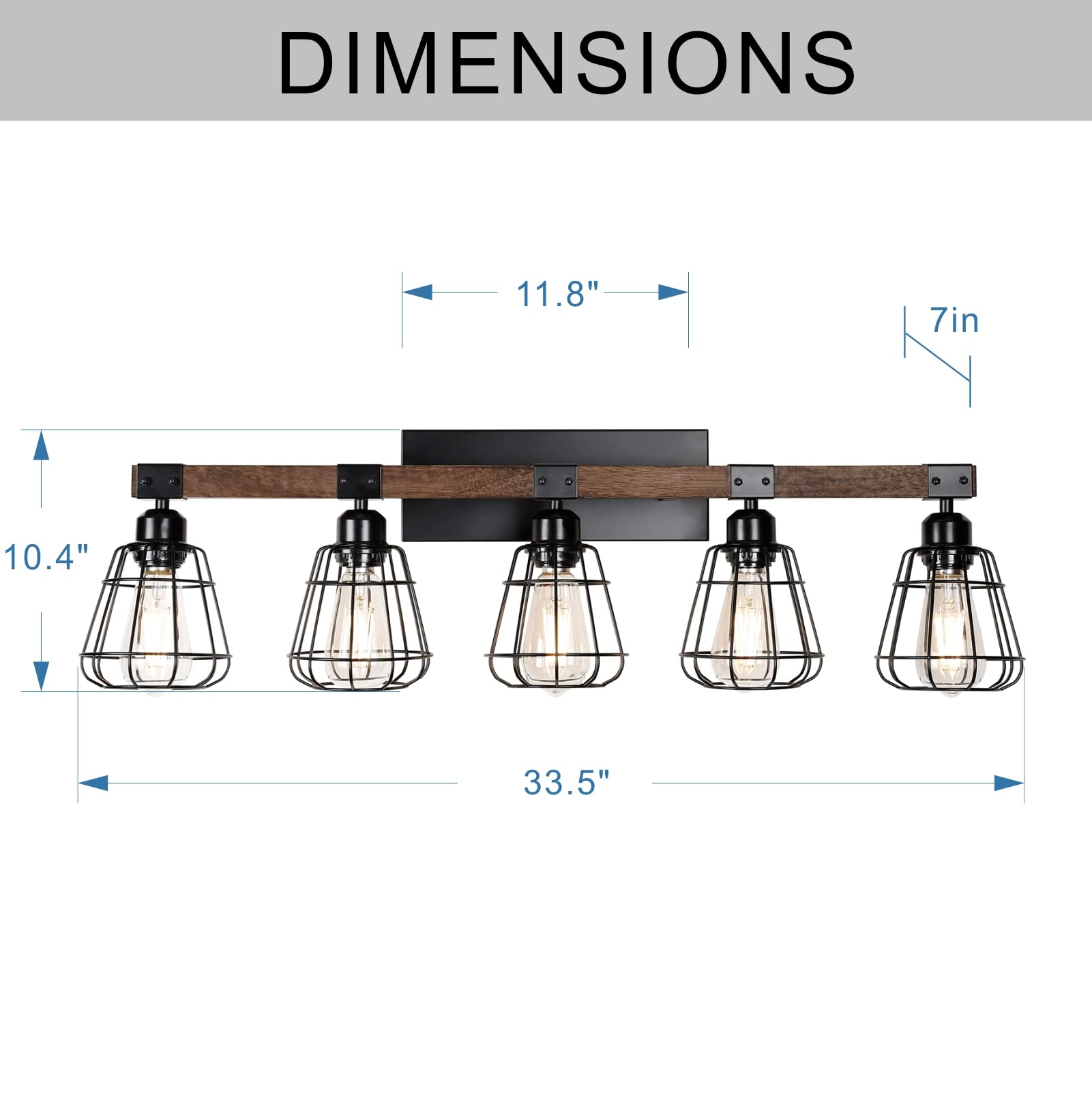 DIMENSIONS

- Width: 33.5"
- Height: 10.4"
- Depth: 11.8"
- Bulb Diameter: 7 in