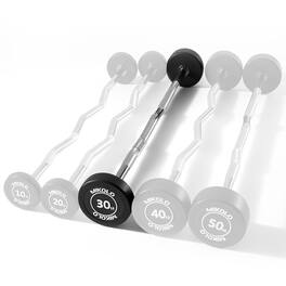 Mikolo - Rubber Coated Fixed Weight EZ Curl Barbell,EZ Curl Solid Steel Barbells, Weighted Bar(30LBS) - Black