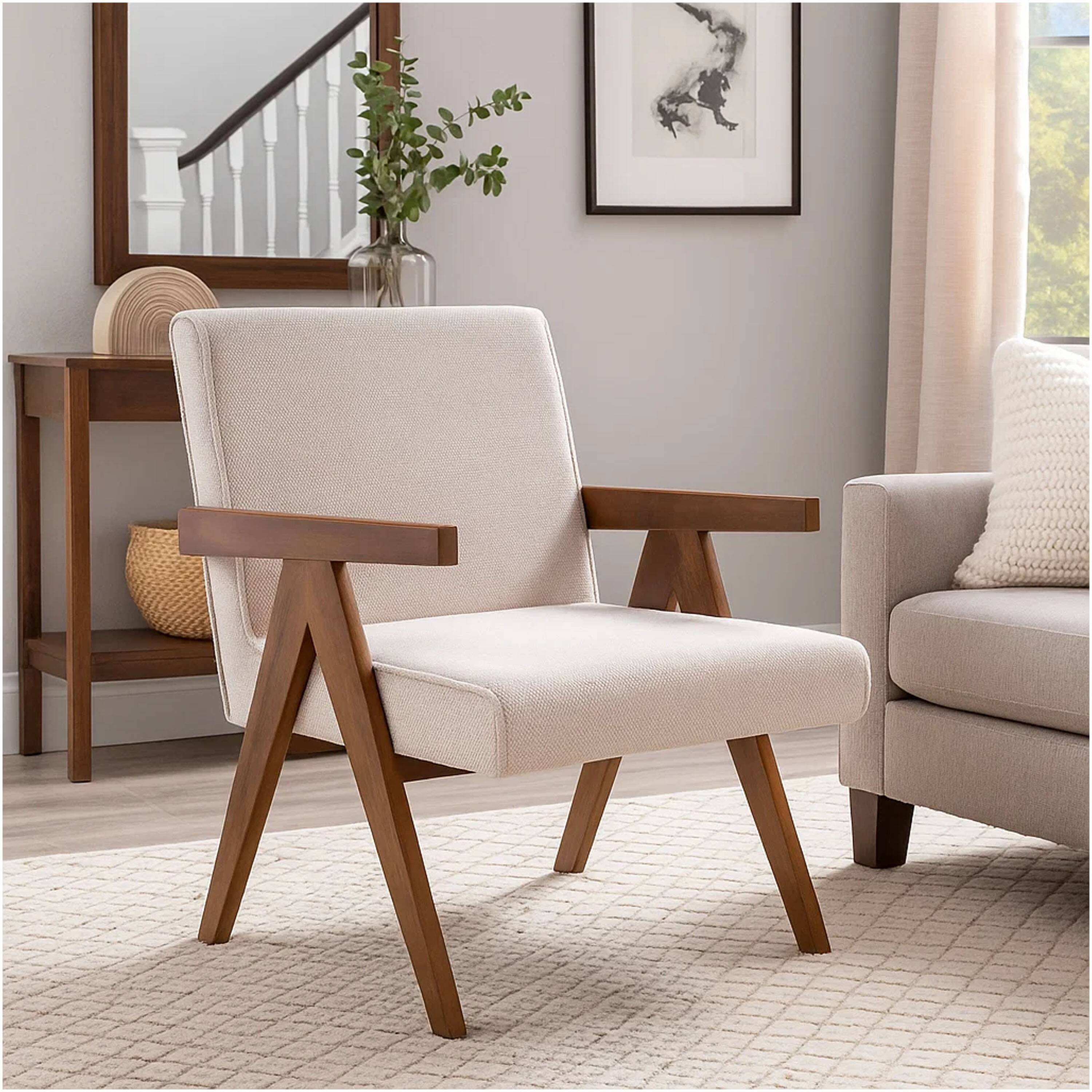 Alt View 3. Manhattan Lane - Cid Jose Accent Chair Set of 2 Polyester, Walnut  Wood - Beige, Walnut Brown.