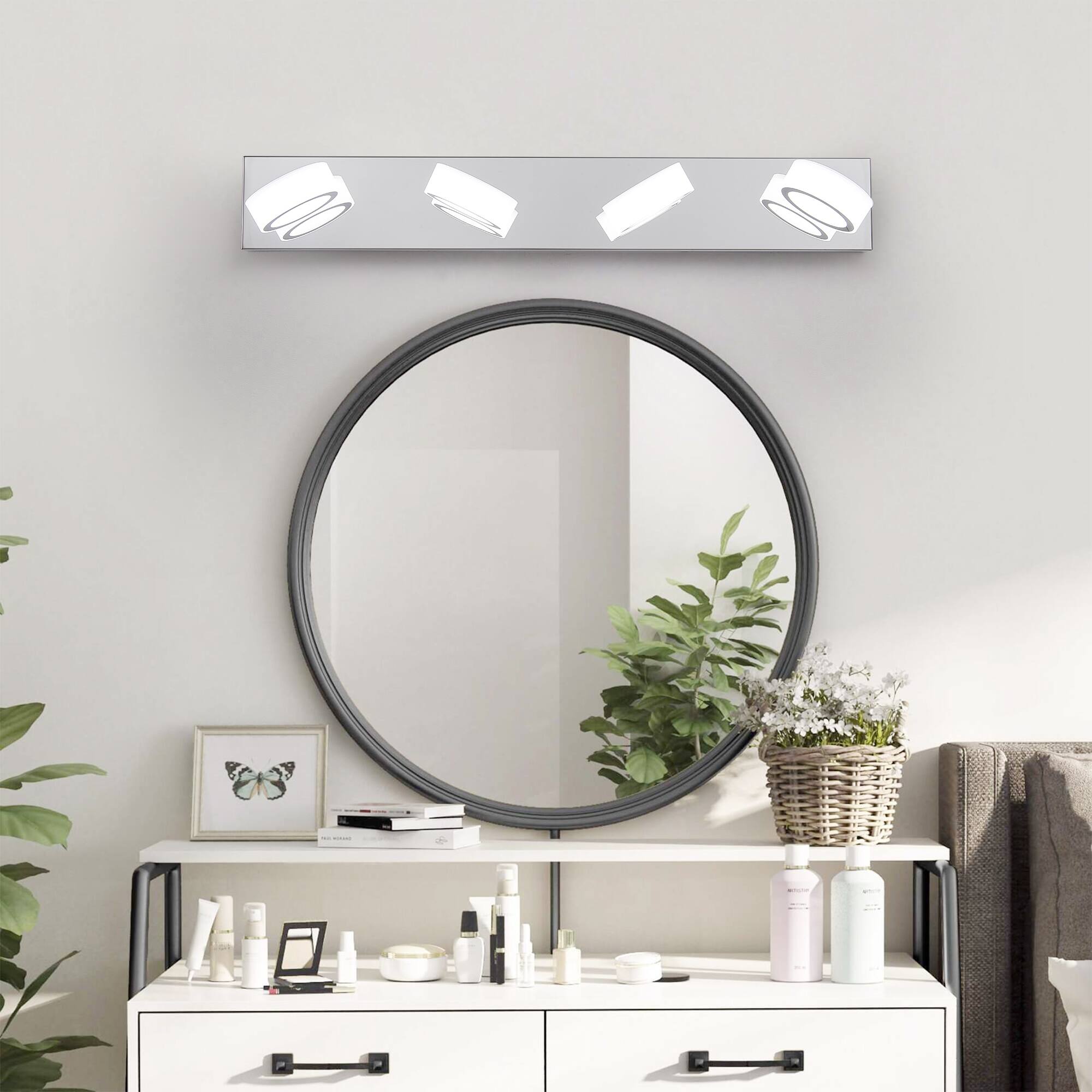 Front. APRILSOUL - 29 Inch Modern 4-Light LED Vanity Light Sleek Chrome Bathroom Wall Light Fixture for Mirror Shower and Bathroom Decor.
