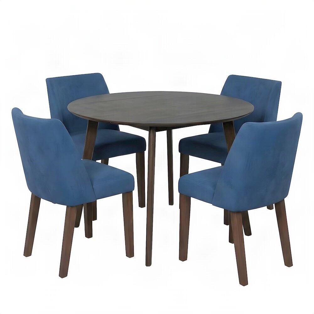 Front. Starlight Canyon Home - Elegant Round Dining Room Table and Chairs Set for 4 – Blue/Brown - Blue/Brown.