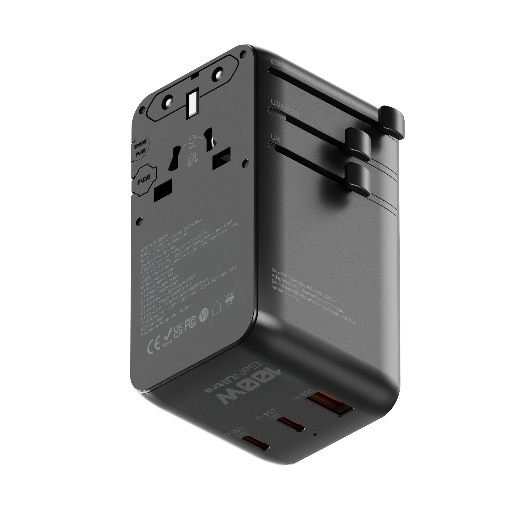 EU  
SPARE PIES FUSE  
AUS USAIP  
USA/AUS UK  

Apr 100.0% 18.00K 2500W 5060ml 2.54 104  MN Rating  mode Input 15.00% CIC APP Max.1 PCP AFC, Westanb4 OCH, Do not Max,2500W Indoor view with does, SupportPO3.0 ess 100-2001~ only. applances 100 DVL China requiring change... Made ground Seattle, CE MOOL USB-c3 - USB-A1 USB-c2