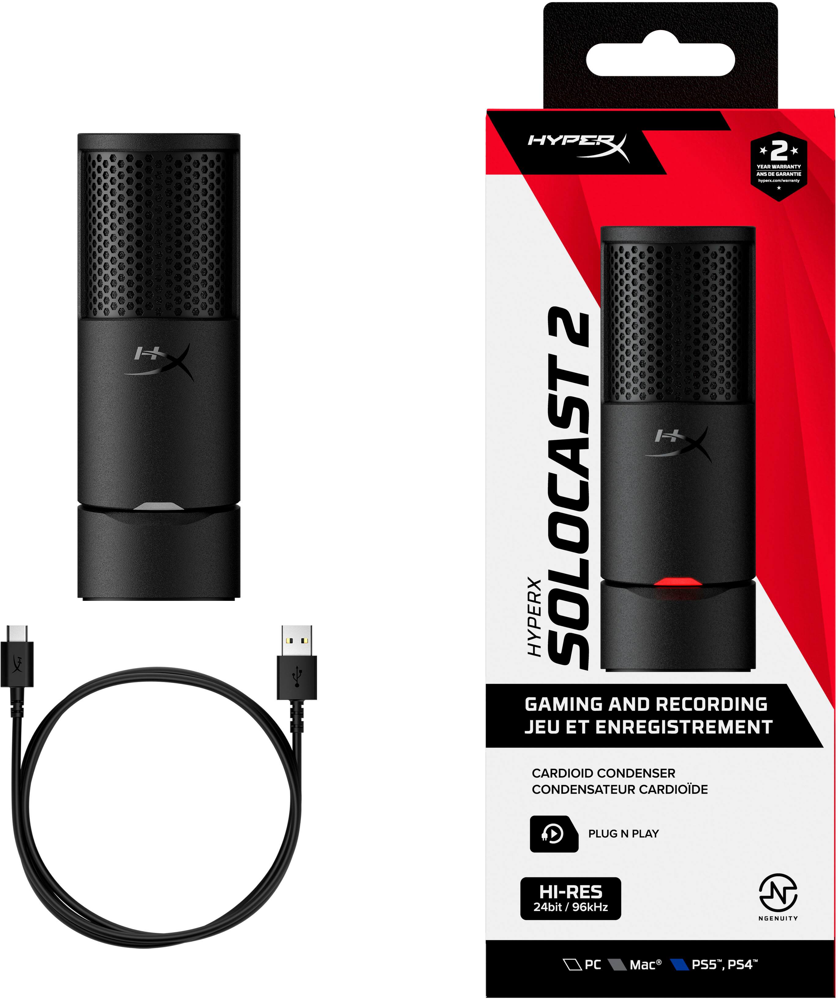 HYPERX SOLOCAST 2 GAMING AND RECORDING JEU ET ENREGISTREMENT CARDIOID CONDENSER CONDENSATEUR CARDIODE PLUG N PLAY HI-RES 24bit/96kHz / N NGENUITY PC PS5 PS4