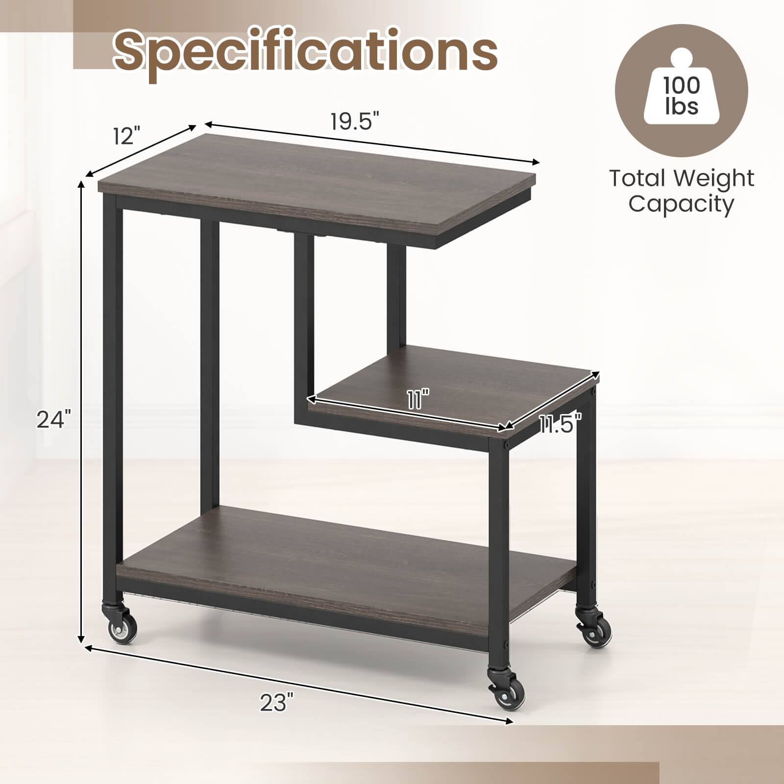 Specifications: 19.5" x 12" x 100 lbs Total Weight Capacity.