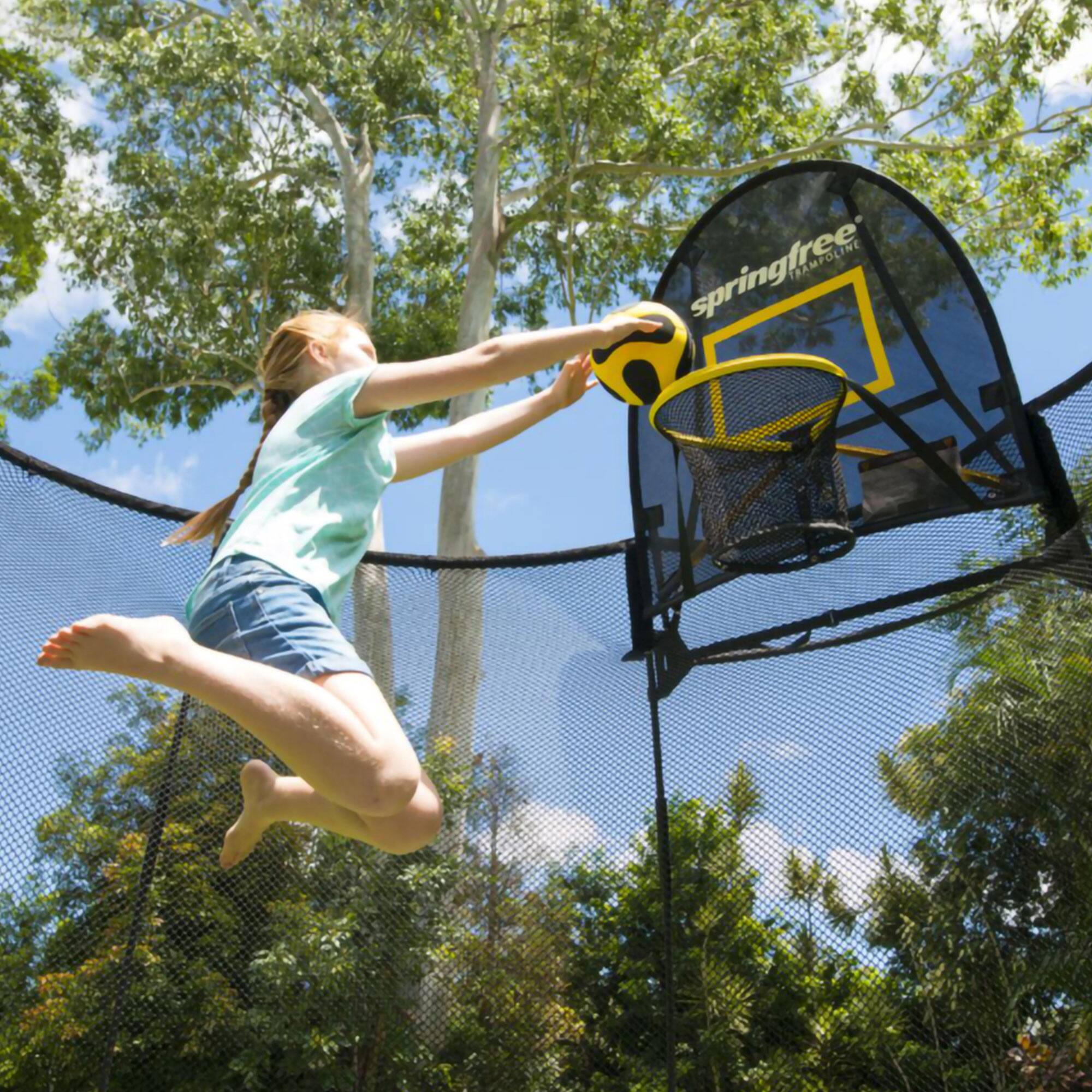 Alt View 4. Springfree Trampoline - Springfree Trampoline 12' x 19' Trampoline with Basketball FlexrHoop and Ladder - Black.