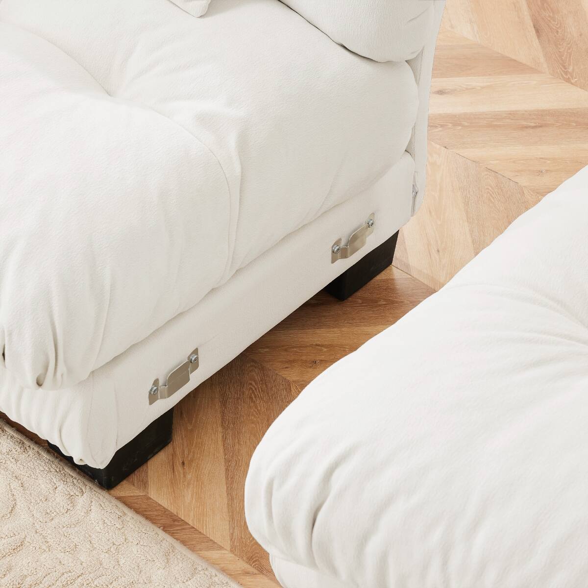 Back. Ropilly - Ropilly White Chenille Sofa Single Seat Armless Modular Accent Sofa with Pillows - White.