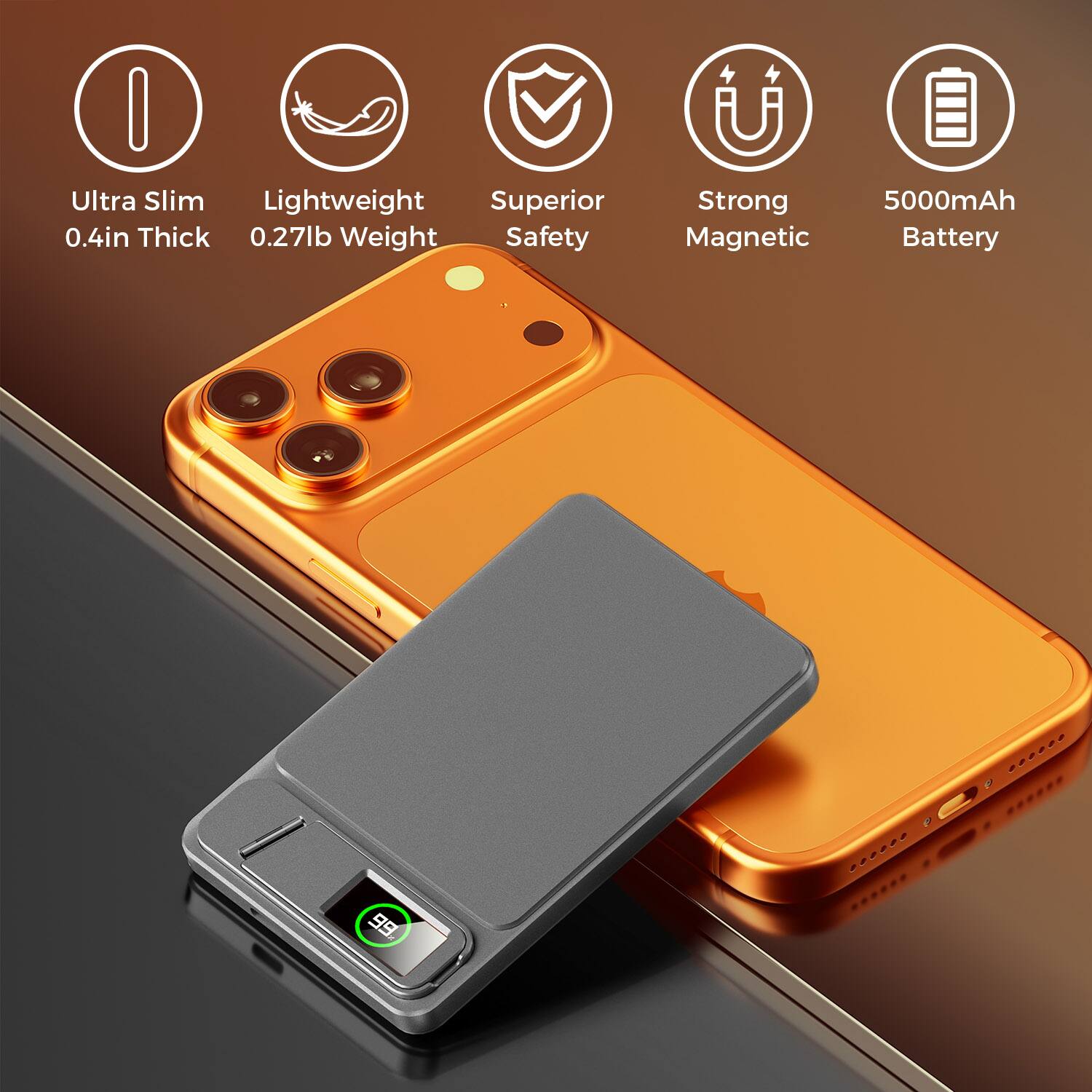 Ultra Slim Lightweight Superior 0.4in Thick 0.27lb Weight Safety Strong 5000mAh Magnetic Battery
