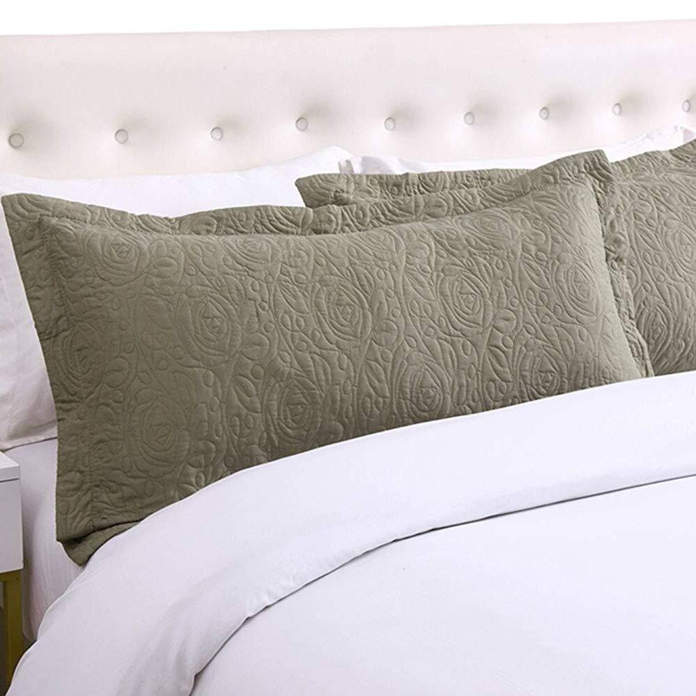 Alt View 1. MarCielo - 2-Pack Embroidered Solid Color Pillow Shams Polyester - Sage.