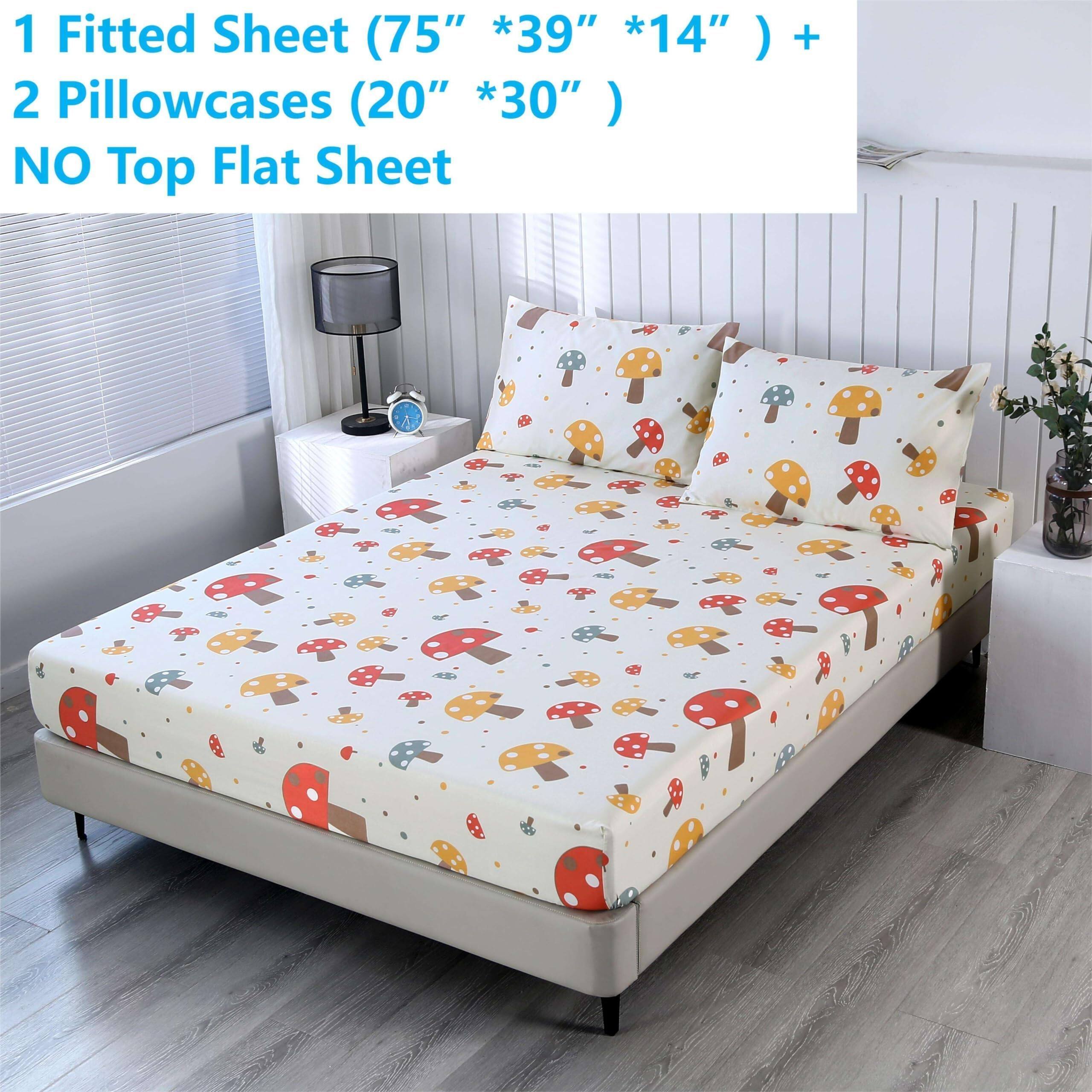 1 Fitted Sheet (75" * 39" * 14") +  
2 Pillowcases (20" * 30")  
NO Top Flat Sheet