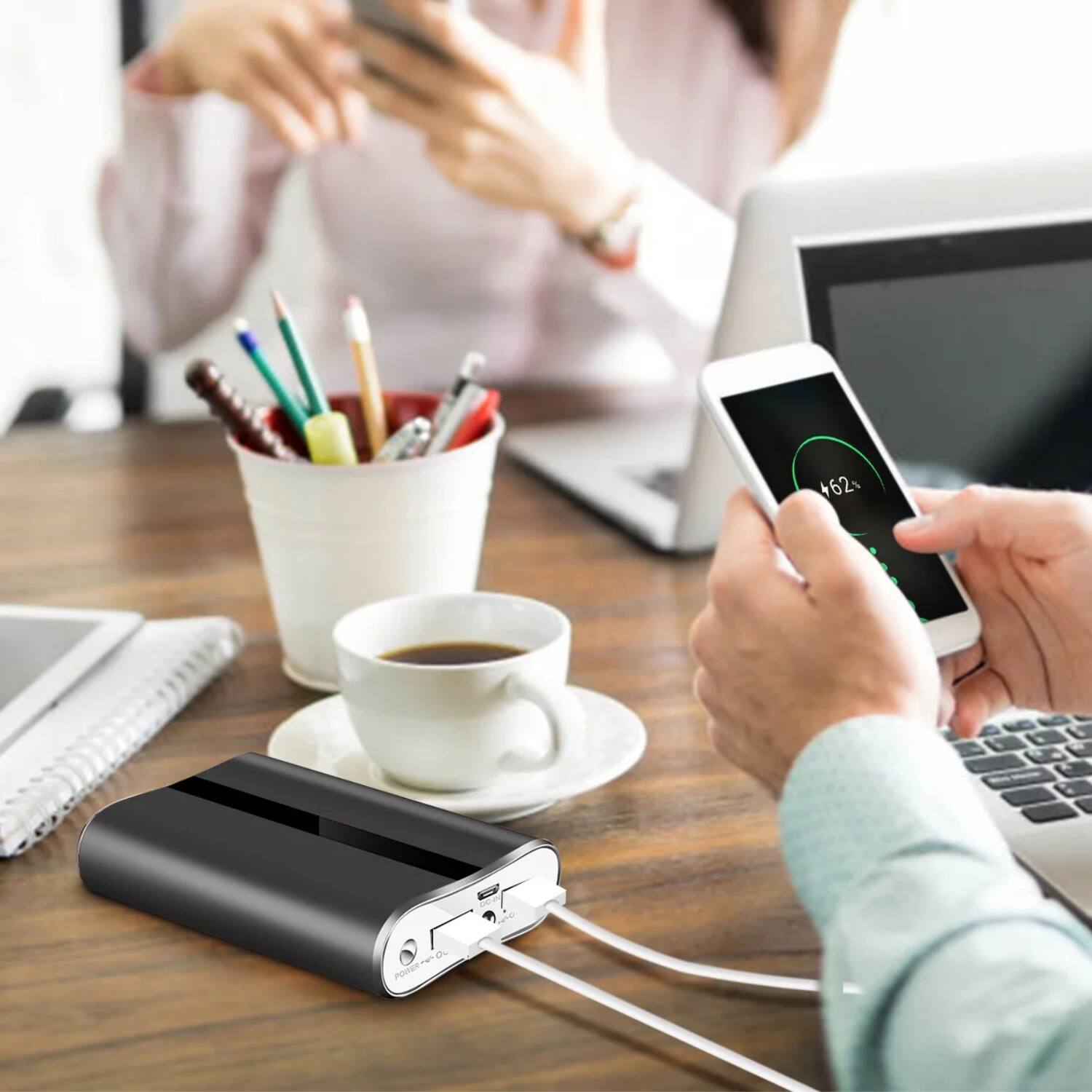 Back. Home Collection - 12000mAh Portable Power Bank Charger Black - Black.