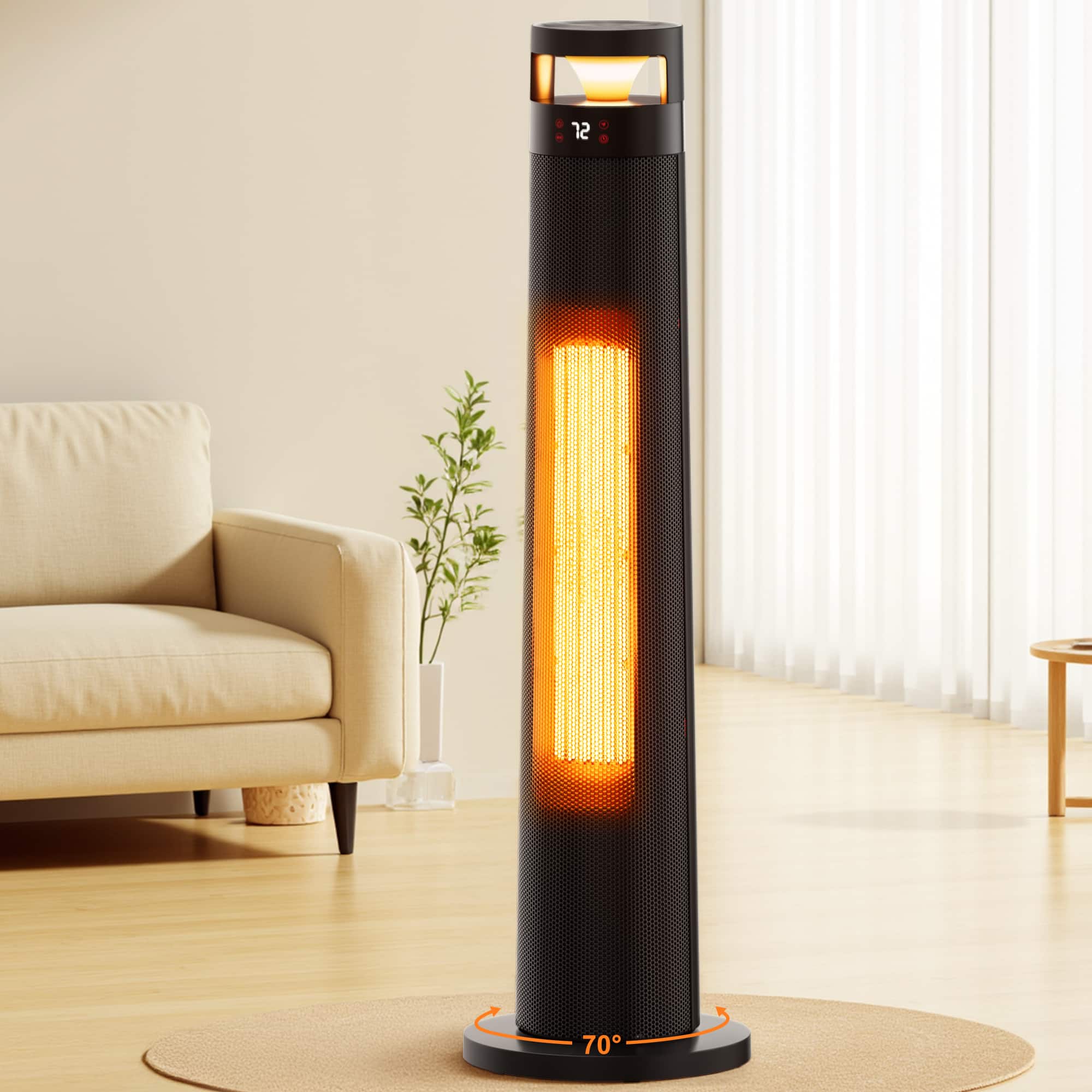 Mountman - PTC Ceramic Space Heater 1500W, Remote, 70° Oscillation, 24H Timer, Dust Filter, Overheat & Tip-Over Safety - Black