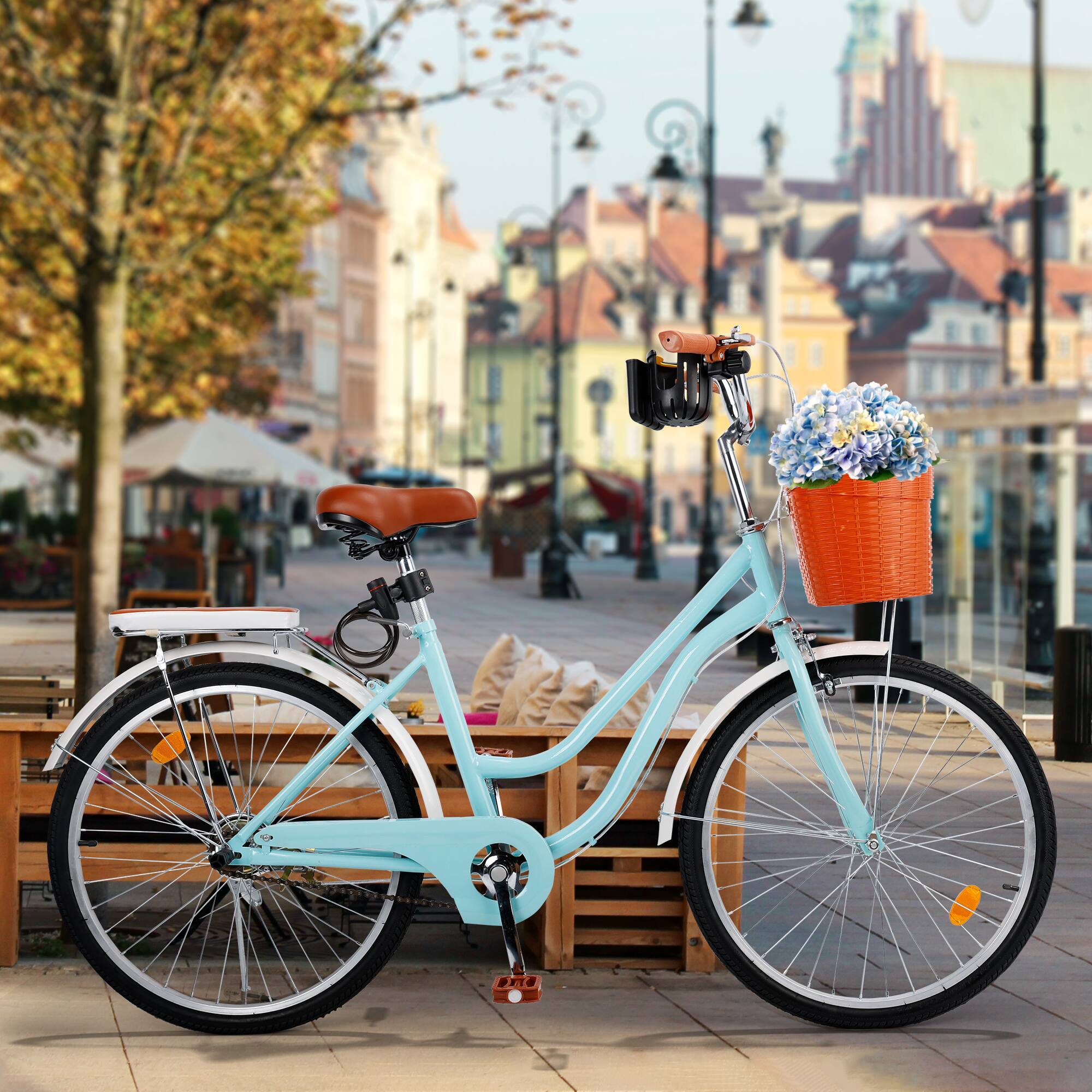 Alt View 8. Topteng - 26 Inch Beach Cruiser Bike for Adult -Low Step Design, Basket & Rack, High Carbon Steel Frame, Dual Brakes Bicycle Blue - Blue.