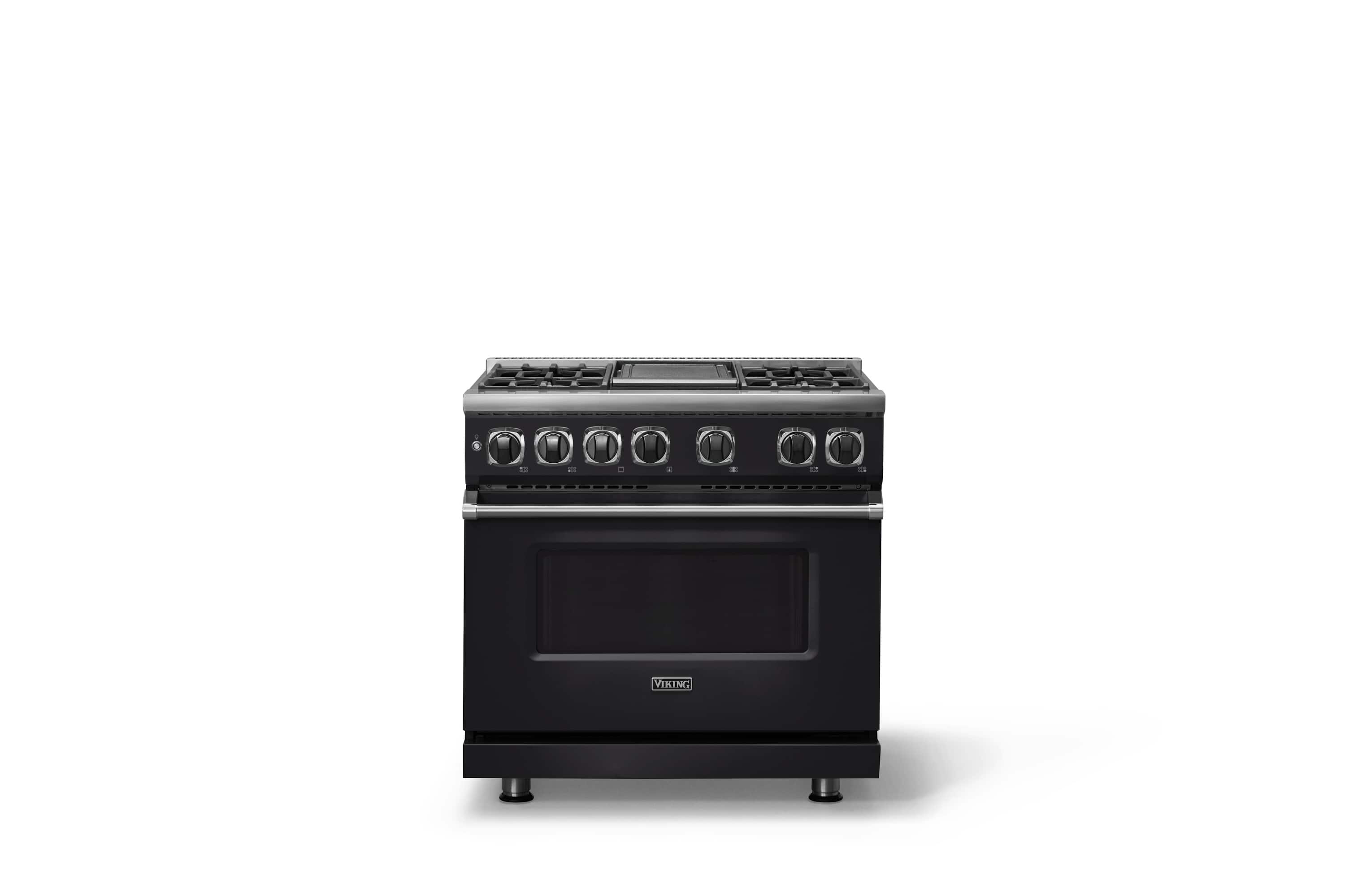 Front. Viking - 36 in. Wide 4 Burner Dual Fuel Sealed Burner Range with Griddle-Onyx - Onyx.