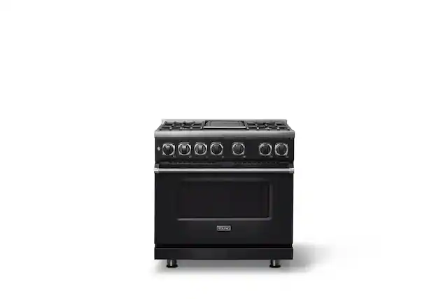 Front. Viking - 36 in. Wide 4 Burner Dual Fuel Sealed Burner Range with Griddle-Onyx-LP - Onyx.
