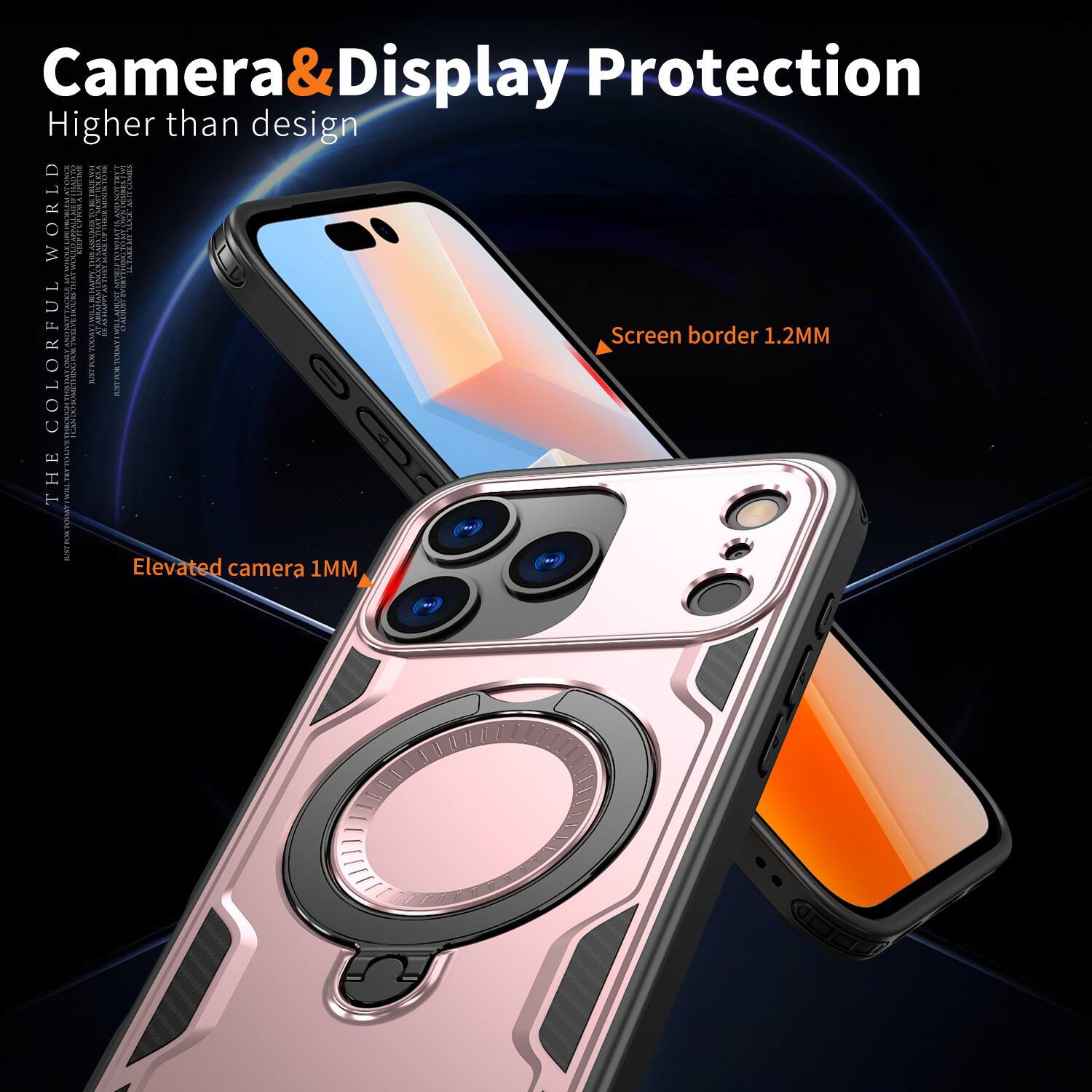 Camera & Display Protection  
Higher than design  

Screen border 1.2MM  
Elevated camera 1MM