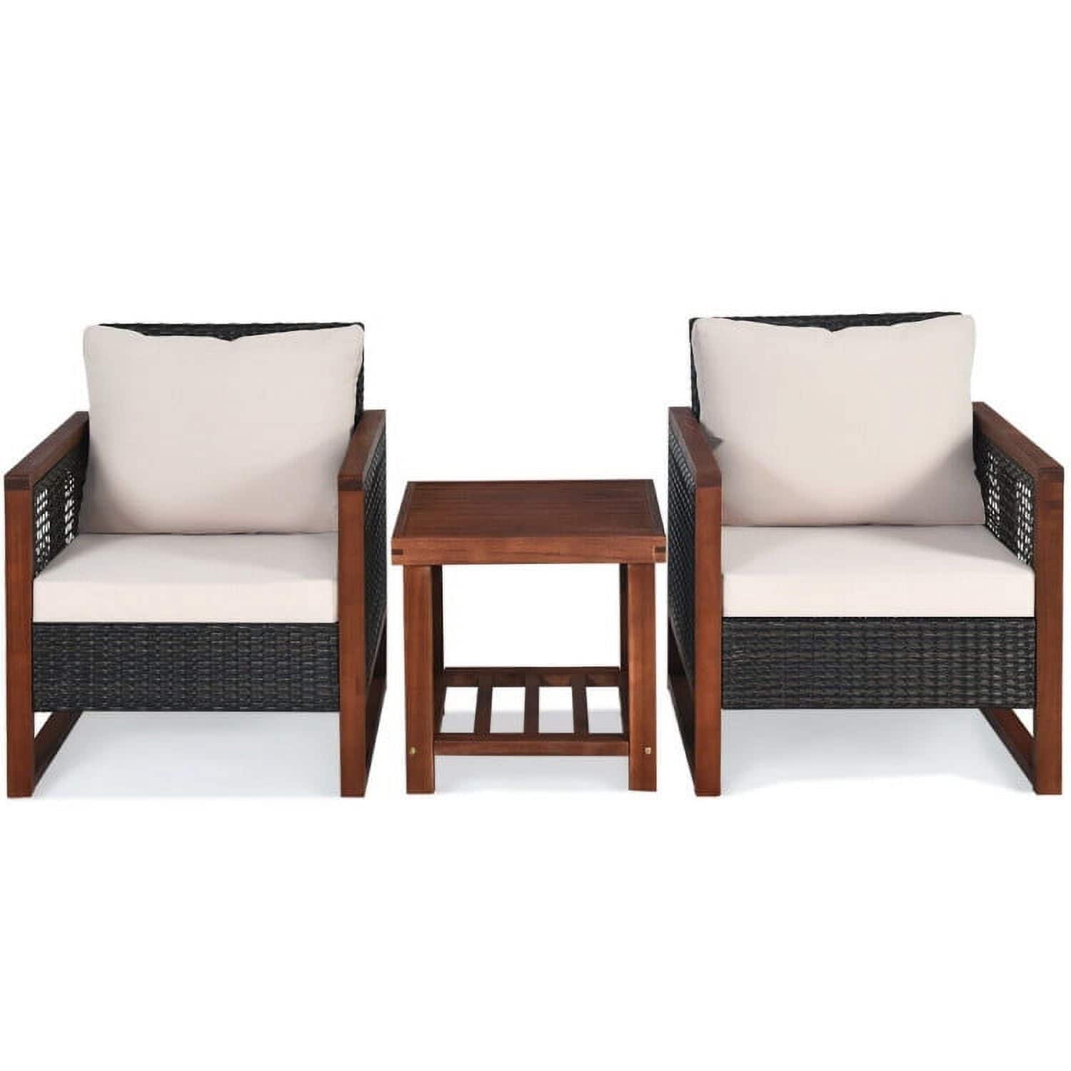 Pefilos- Patio Furniture 3 Pieces Conversation Sets Outdoor Wicker Rattan Chairs Garden Backyard Balcony Porch Poolside loveseat- Beige