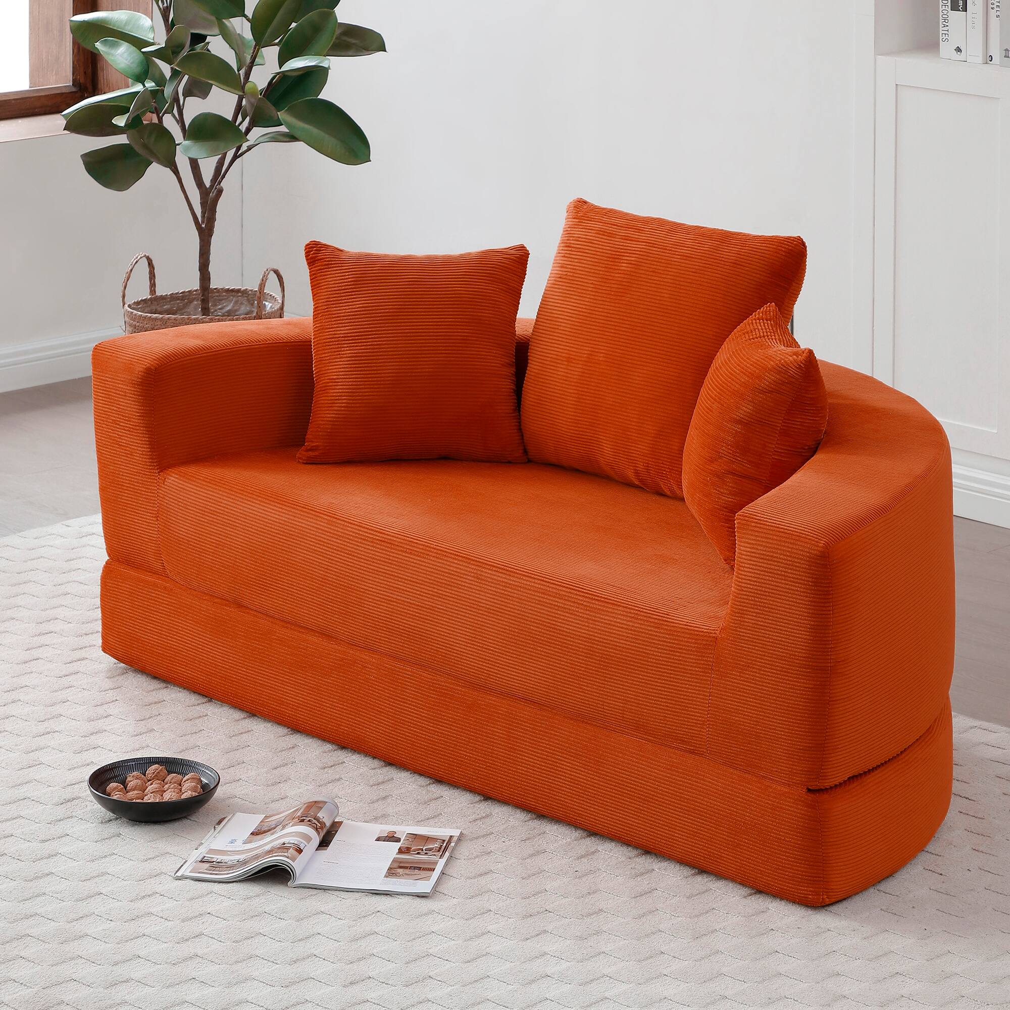 Alt View 1. Meqiodas - Convertible Sofa Couch Bed, Multi-Functional, Circular Bed, Adjustable Futon Sofa, No Assembly - Orange.