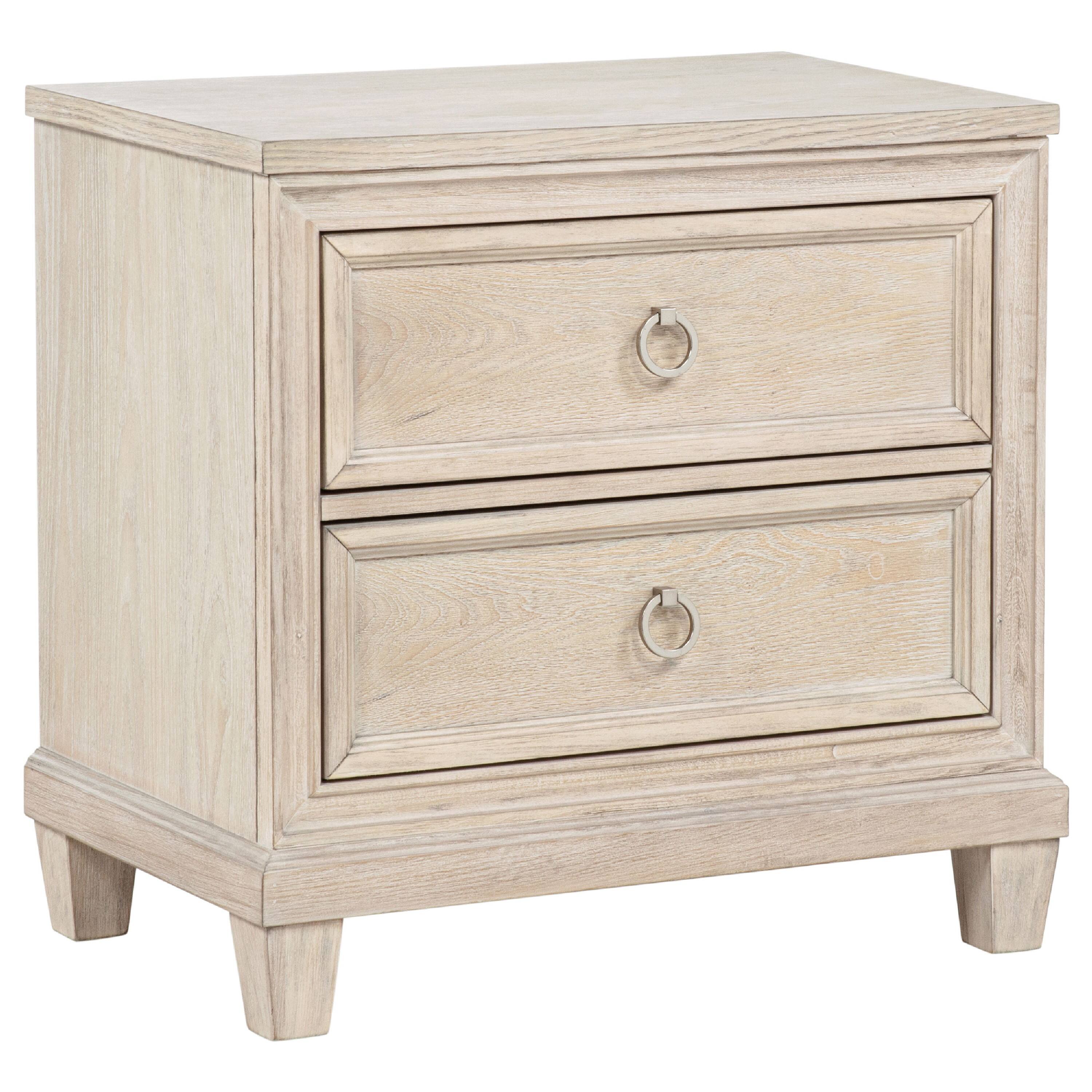 Front. Manhattan Lane - Kylie Nightstand with 2 Drawers, Tapered Legs, Washed Oak Wood 27 Inch - Washed Oak Brown.