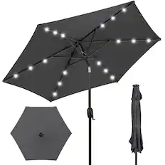 Front. Best Choice Products - Best Choice Products 7.5ft Outdoor Solar Patio Umbrella for Deck, Pool w/ Tilt, Crank, LED Lights - Gray - Gray.
