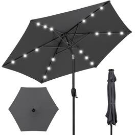 Best Choice Products - 7.5ft Outdoor Solar Patio Umbrella for Deck, Pool w/ Tilt, Crank, LED Lights - Gray