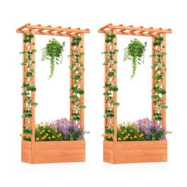 Gymax - Raised Garden Bed Planter Box w/ Side & Top Trellis for Vine Climbing Plants - Orange