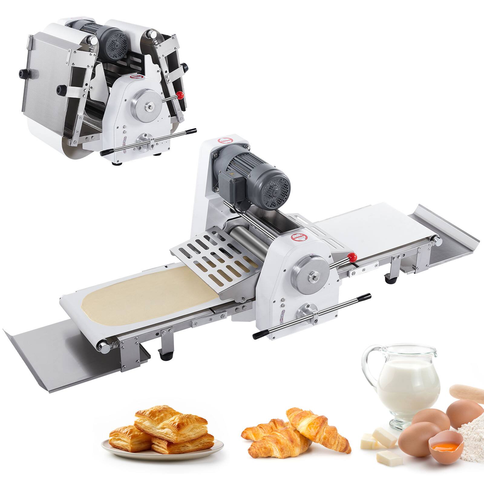VEVOR - Commercial Dough Sheeter Machine, 15.7-Inch Reversible Puff Pastry Sheeter and Fondant Roller, Electric Dough Roller - Silver