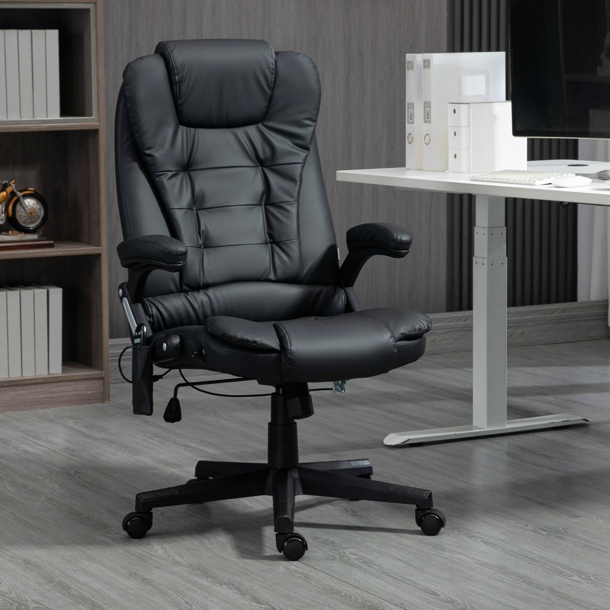 Alt View 1. Homcom - High Back Vibration Massage Office Chair with 6 Vibration Points, Heated Reclining PU Leather Computer Chair - Black.
