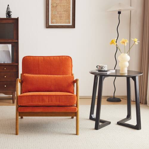 Alt View 8. Winado - Upgraded Corduroy Upholstered Solid Wood Reading Arm Accent Chair with Lumbar Pillow for Living Room Bedroom Guest Room - Burnt Orange.