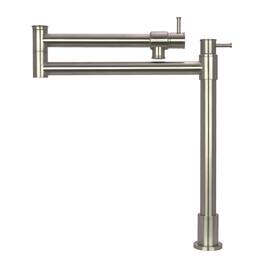 Akicon - Solid Brass Deck-Mounted Pot Filler Kitchen Faucet with Double Joint Swing Arms - Brushed Nickel