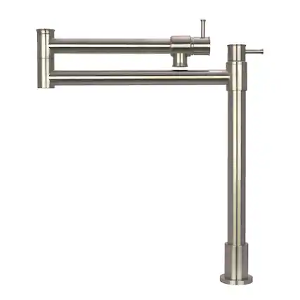 Front. Akicon - Akicon Solid Brass Deck-Mounted Pot Filler Kitchen Faucet with Double Joint Swing Arms in Brushed Nickel - Brushed Nickel.
