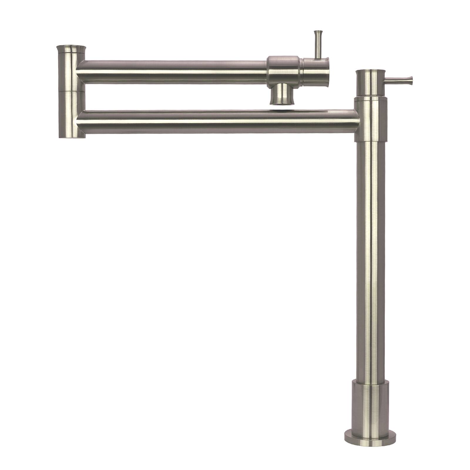 Front. Akicon - Akicon Solid Brass Deck-Mounted Pot Filler Kitchen Faucet with Double Joint Swing Arms in Brushed Nickel - Brushed Nickel.