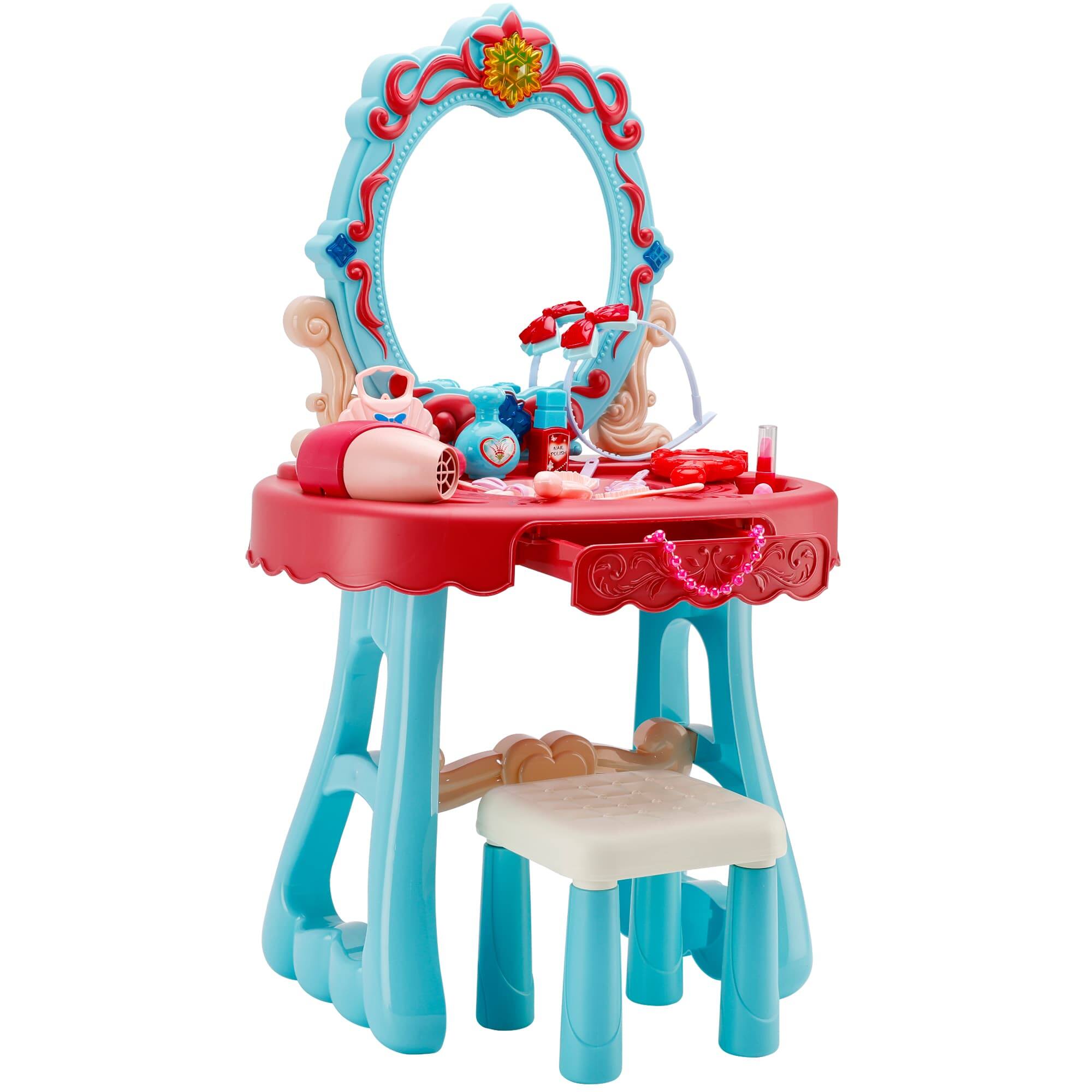 Angle. Topteng - Kids Vanity Set with Lights & Music, 29PCS Accessories - Includes Mirror, Stool, Hair Dryer, Safe for Girls.