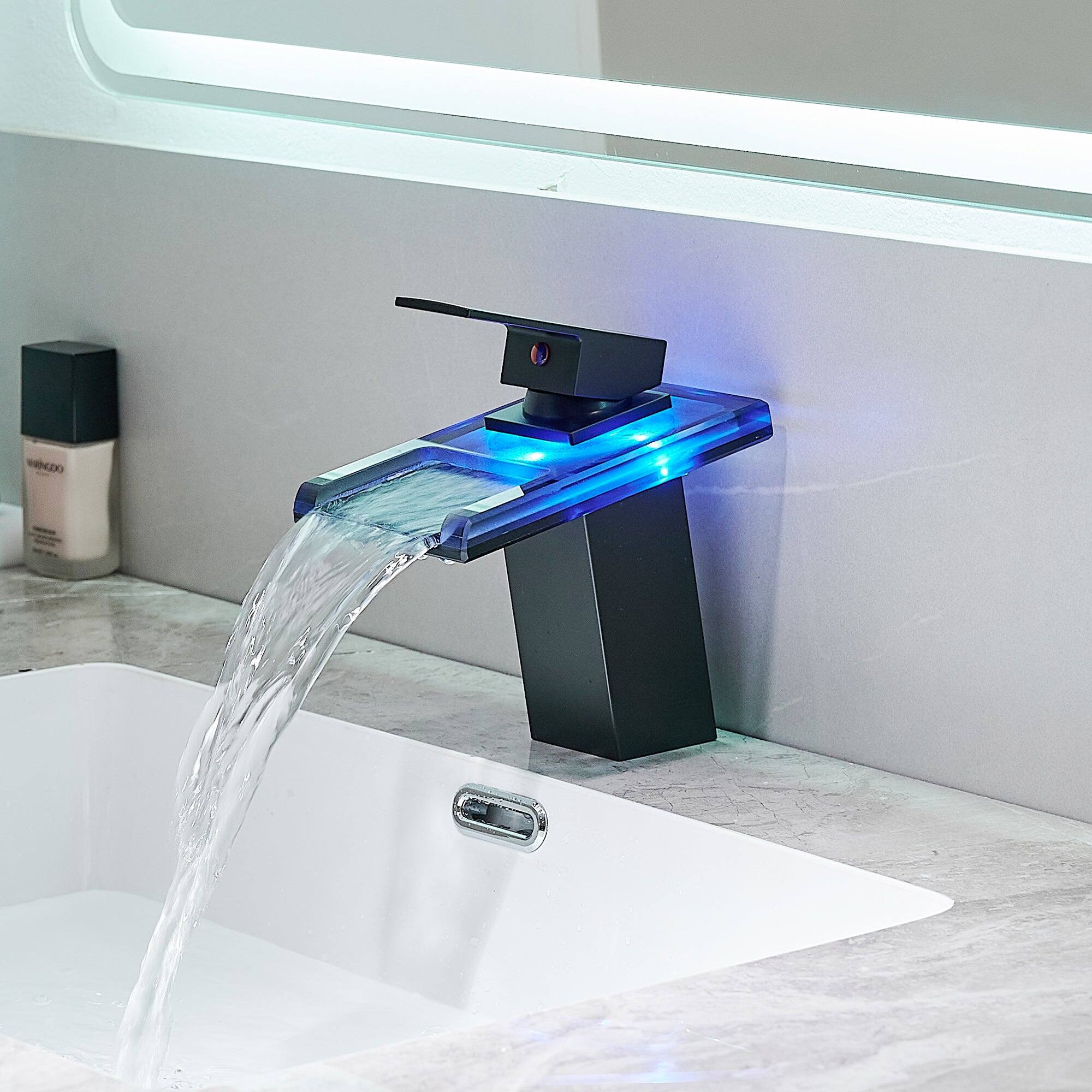 Alt View 8. Boyel Living - Brass Single Handle Single Hole Bathroom Faucet Matte Black with LED Temperature Sensor and Supply Hoses Easy Install - Matte Black.